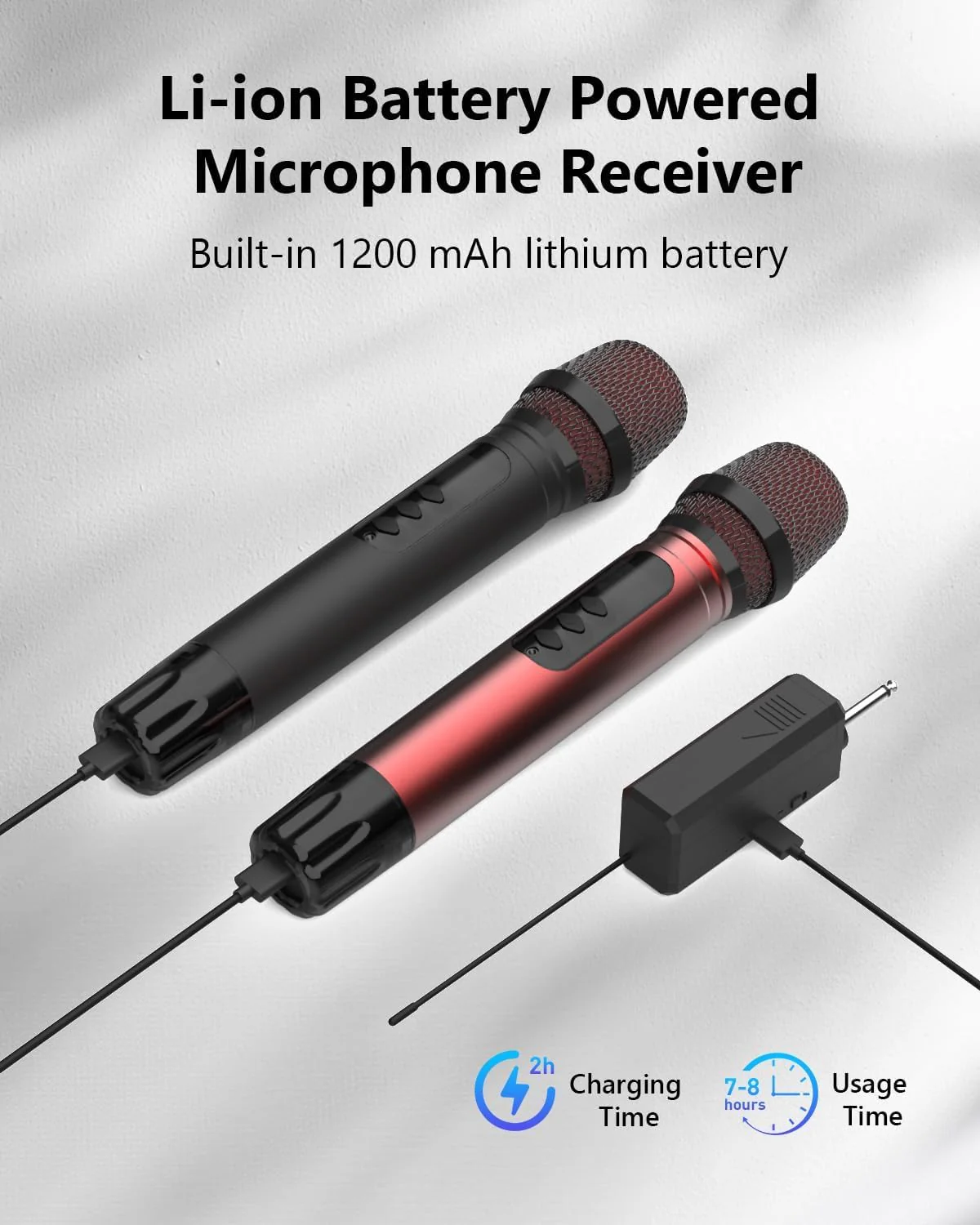 Wireless Microphones, UHF Metal Dual Handheld Cordless Dynamic Karaoke Microphone Wireless, 1/4 "Output for Rechargeable Wireless Microphone, Wedding, Party,DJ, Church, Speech,Class Use, 240ft - Image 4