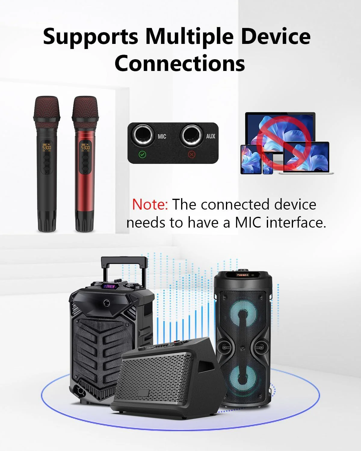 Wireless Microphones, UHF Metal Dual Handheld Cordless Dynamic Karaoke Microphone Wireless, 1/4 "Output for Rechargeable Wireless Microphone, Wedding, Party,DJ, Church, Speech,Class Use, 240ft - Image 5