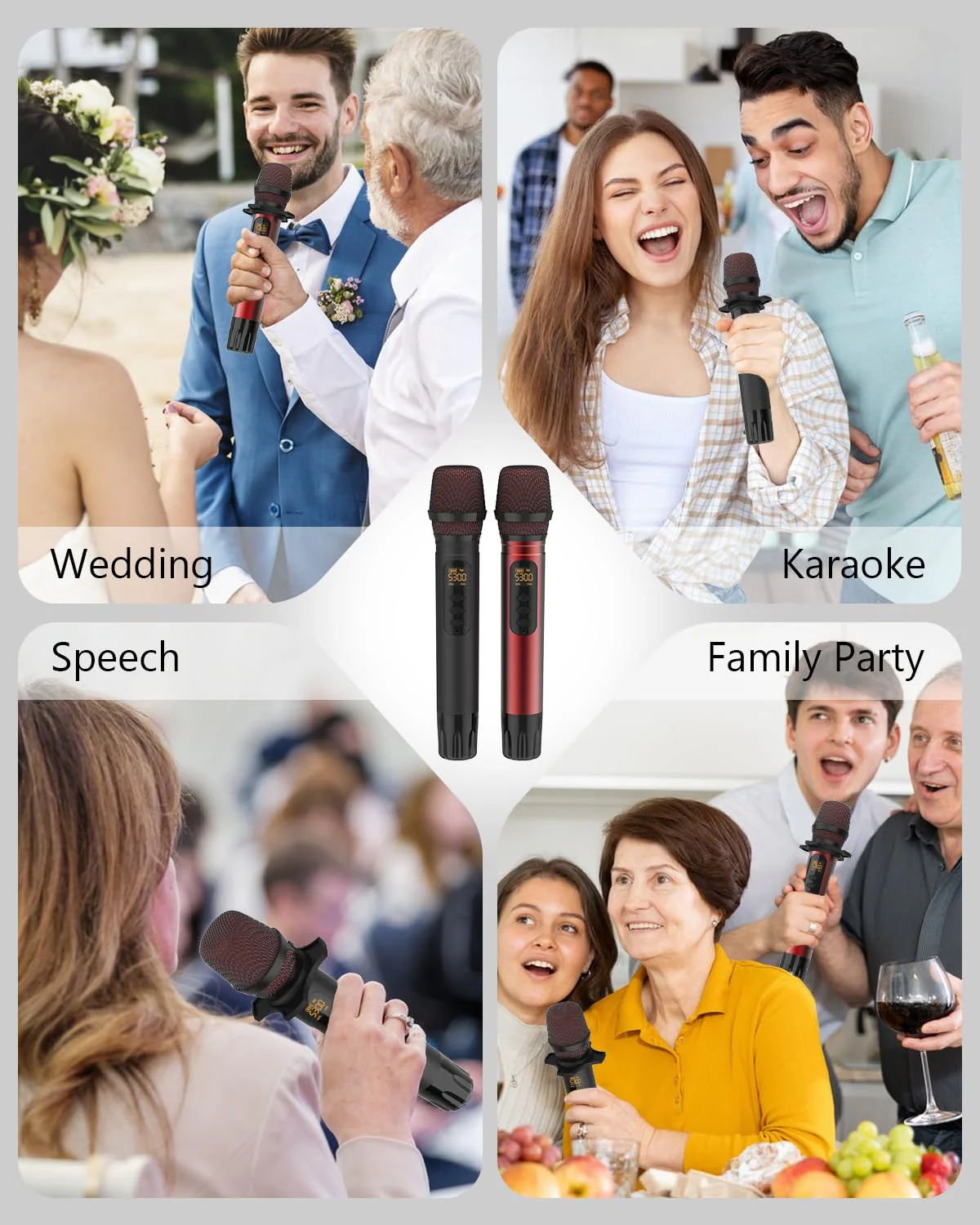 Wireless Microphones, UHF Metal Dual Handheld Cordless Dynamic Karaoke Microphone Wireless, 1/4 "Output for Rechargeable Wireless Microphone, Wedding, Party,DJ, Church, Speech,Class Use, 240ft - Image 6