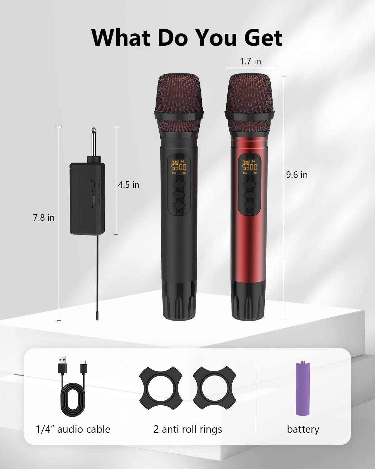 Wireless Microphones, UHF Metal Dual Handheld Cordless Dynamic Karaoke Microphone Wireless, 1/4 "Output for Rechargeable Wireless Microphone, Wedding, Party,DJ, Church, Speech,Class Use, 240ft - Image 7
