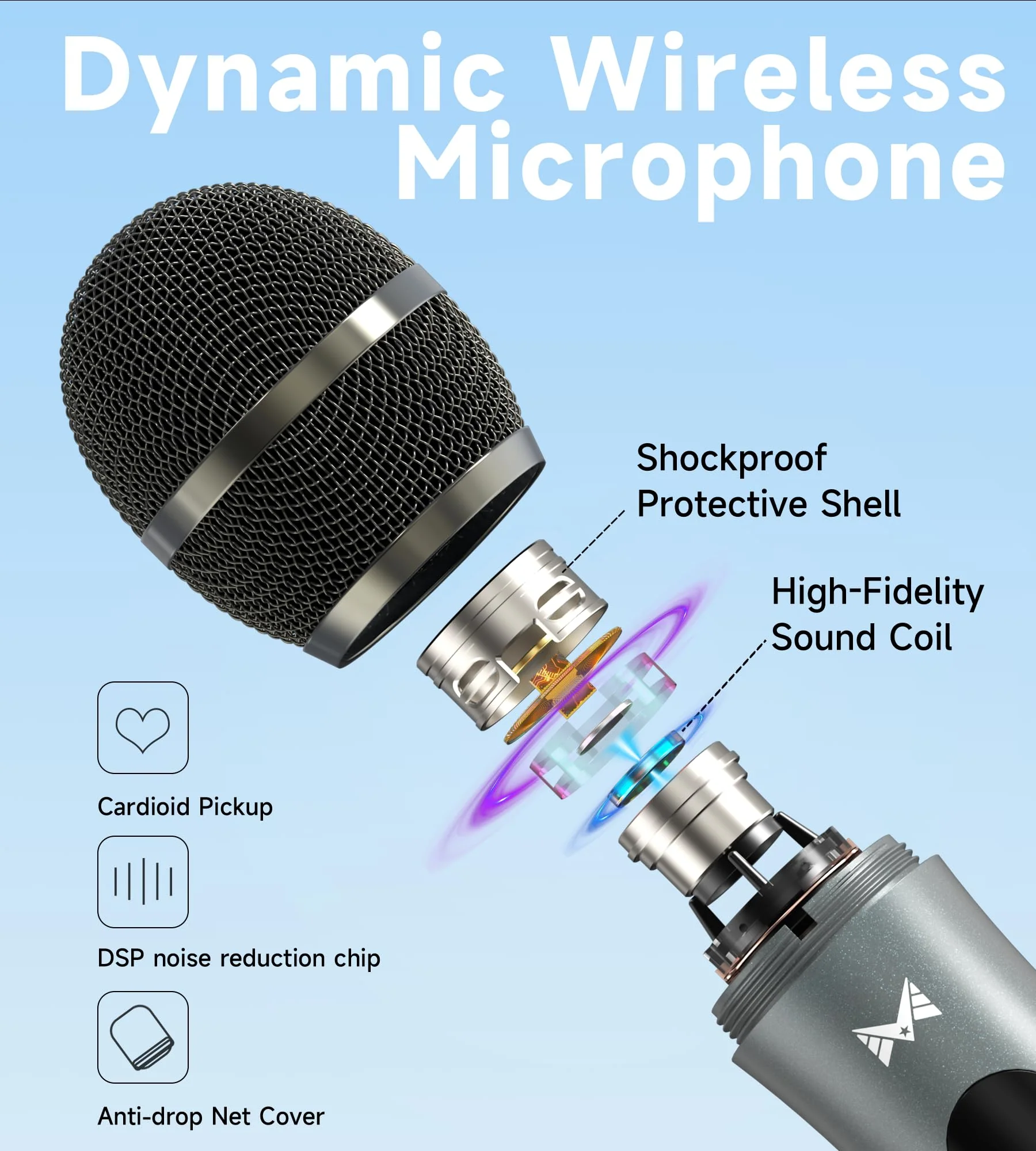Wireless Microphones, Wireless Microphone with One-To-One Chip Connection, Volume Control, 200-Foot Receiving Distance, All-Metal Tube Microphone, Suitable for Video Recording, Family Gatherings - Image 3