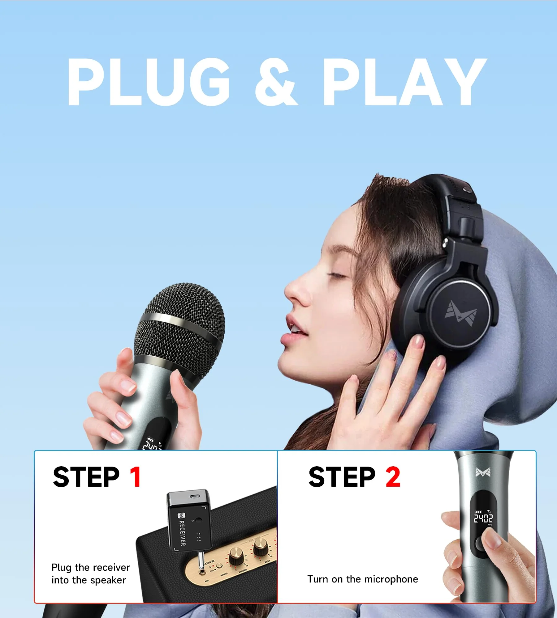 Wireless Microphones, Wireless Microphone with One-To-One Chip Connection, Volume Control, 200-Foot Receiving Distance, All-Metal Tube Microphone, Suitable for Video Recording, Family Gatherings - Image 5