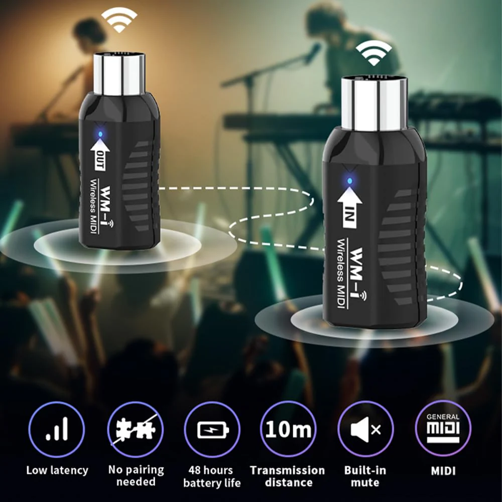 Wireless MIDI Adapter Rechargeable Audio Transmitter Receiver 2.4GHz Ultra-Low Latency Built-in Silent Portable MIDI Connector for Wind Instruments Guitar Digital Piano Keyboard - Image 2