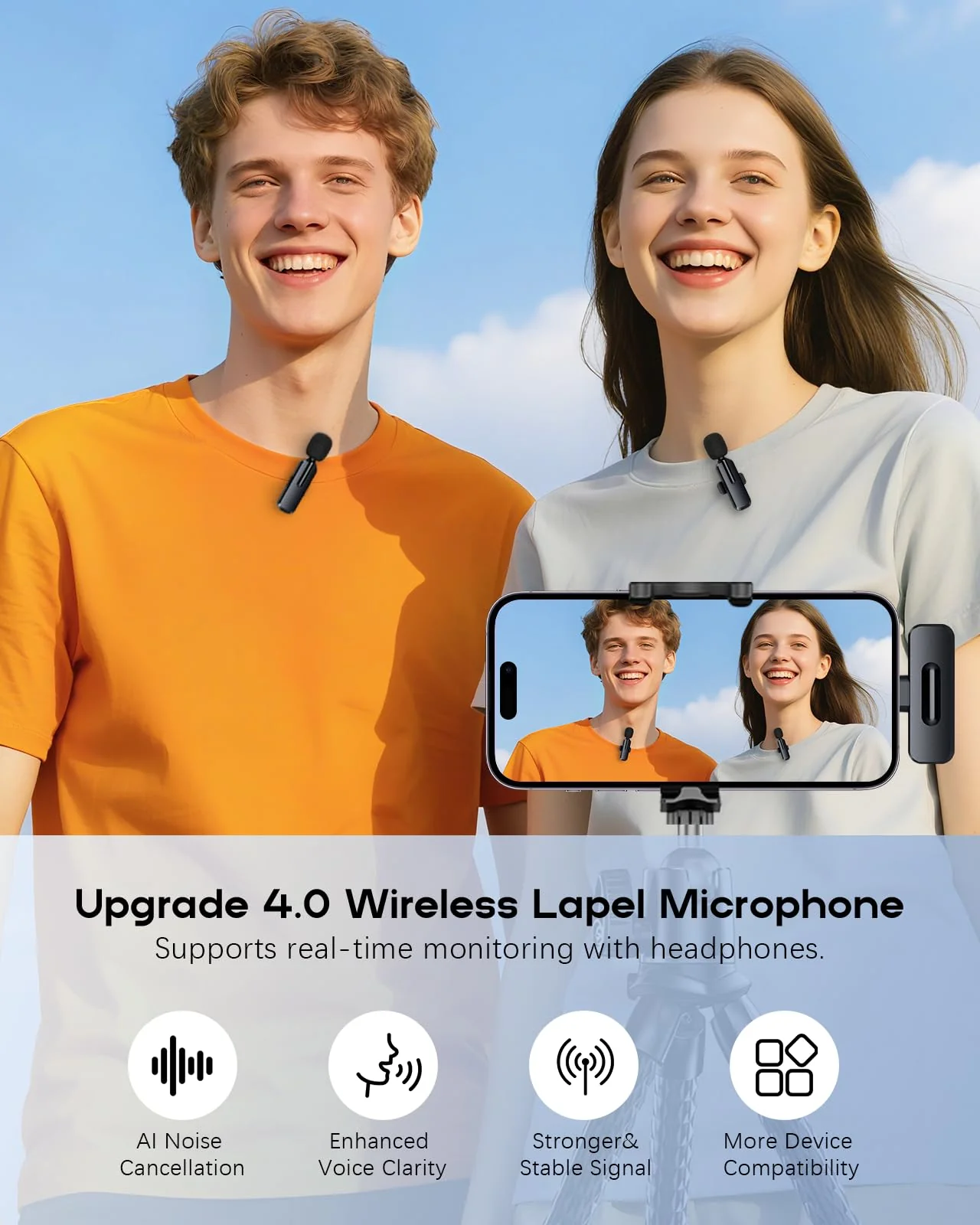 Wireless Mini Microphone for iPhone - 2 Pack Lavalier Bluetooth Microphone for Video Recording, 2 in 1 Noise Reduction Lapel Mic for Ipad, Android,Clip-on Mini Mic for Content Creators Podcast Black-(USB-C + Lightning) - Image 2