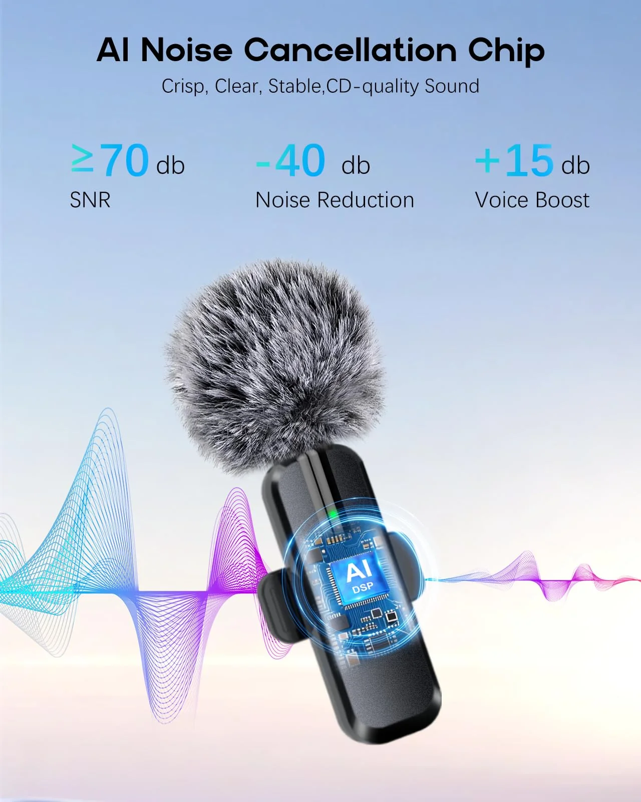 Wireless Mini Microphone for iPhone - 2 Pack Lavalier Bluetooth Microphone for Video Recording, 2 in 1 Noise Reduction Lapel Mic for Ipad, Android,Clip-on Mini Mic for Content Creators Podcast Black-(USB-C + Lightning) - Image 3