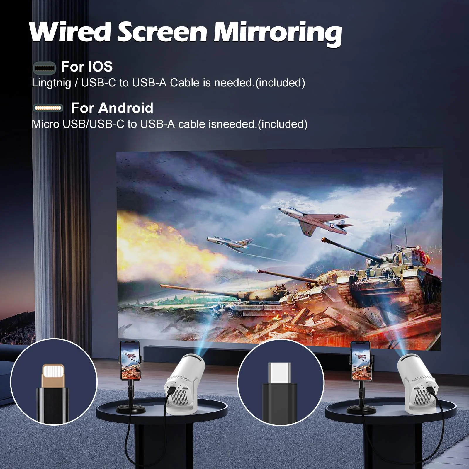 Wireless Mini Projector with WIFI 6 and Bluetooth, 4K 1080P Support Portable Projector 180° Rotatable. 17"-130" Screen Video Projector. Compatible for Smartphone, Laptop, PC(Q5 mate) Q5 mate - Image 5