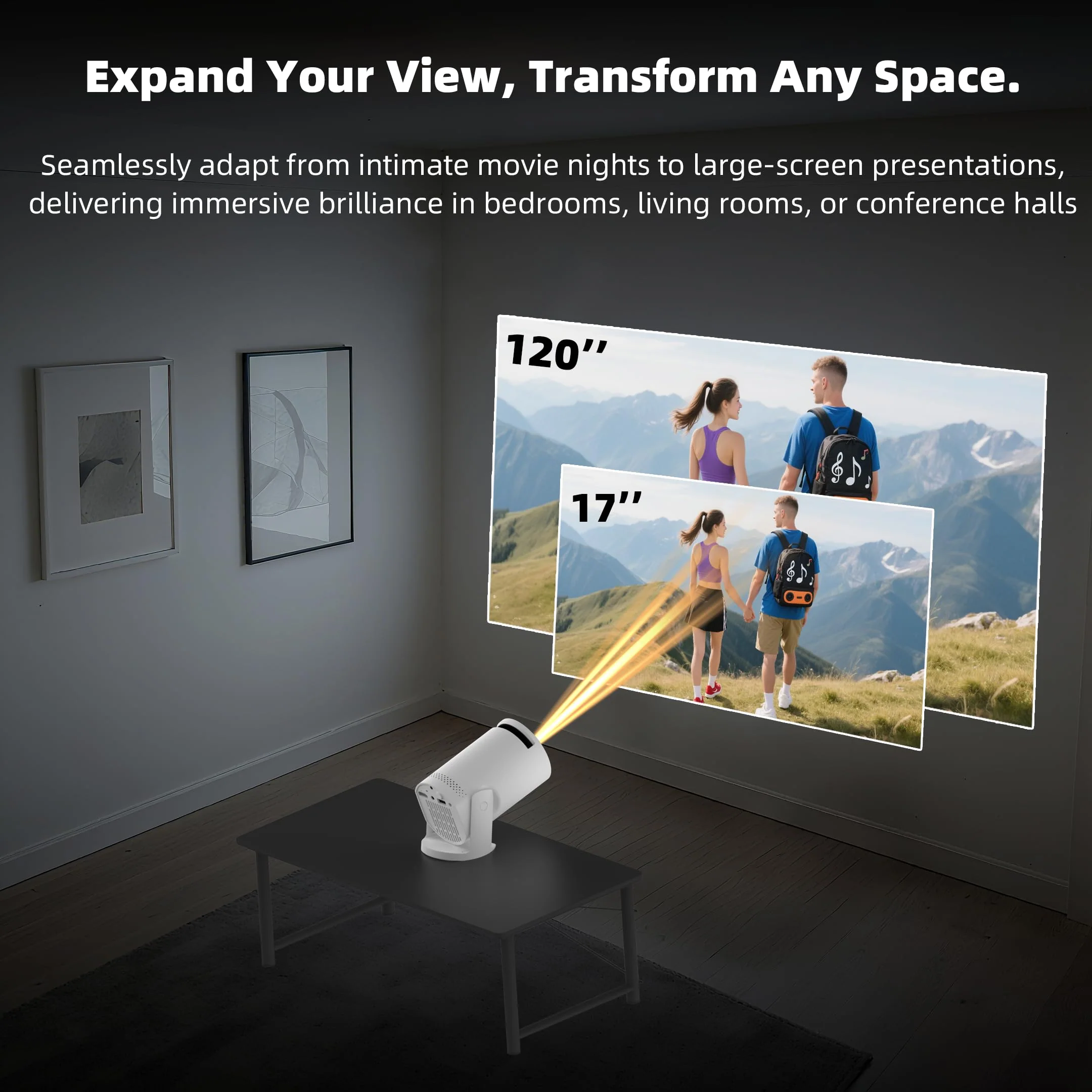 Wireless Mini Projector with WIFI 6 and Bluetooth, 4K 1080P Support Portable Projector 180° Rotatable. 17"-130" Screen Video Projector. Compatible for Smartphone, Laptop, PC(Q5 mate) Q5 mate - Image 6