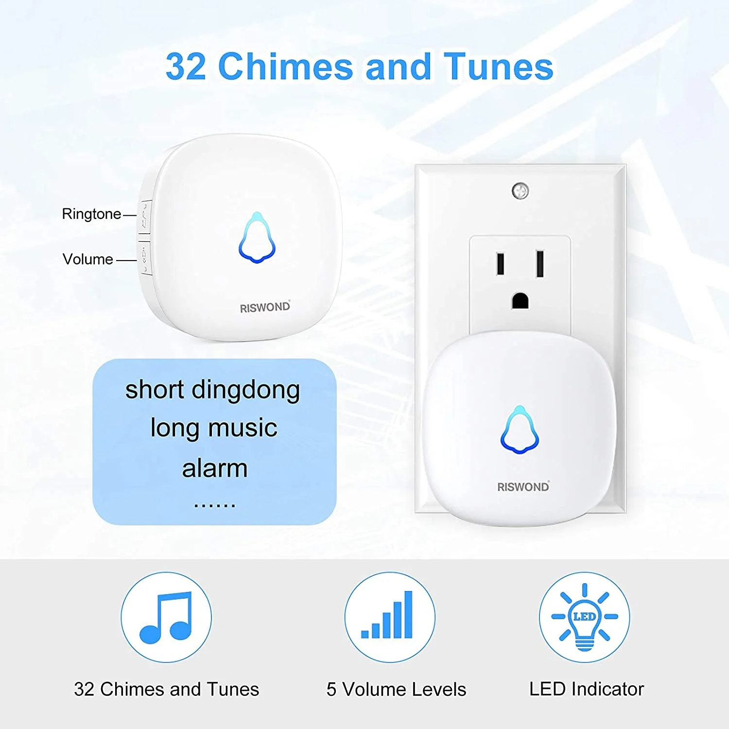 Wireless Motion Sensor Door Chime: Business Entry Doorbell Indoor Motion Detector Alarm Buzzer Store Entrance Alert Bell (1000Ft Range, 32 Tunes, 5 Level Volume) 1 sensors 2 Receiver 2 Rreceivers 1 Sensor - Image 2