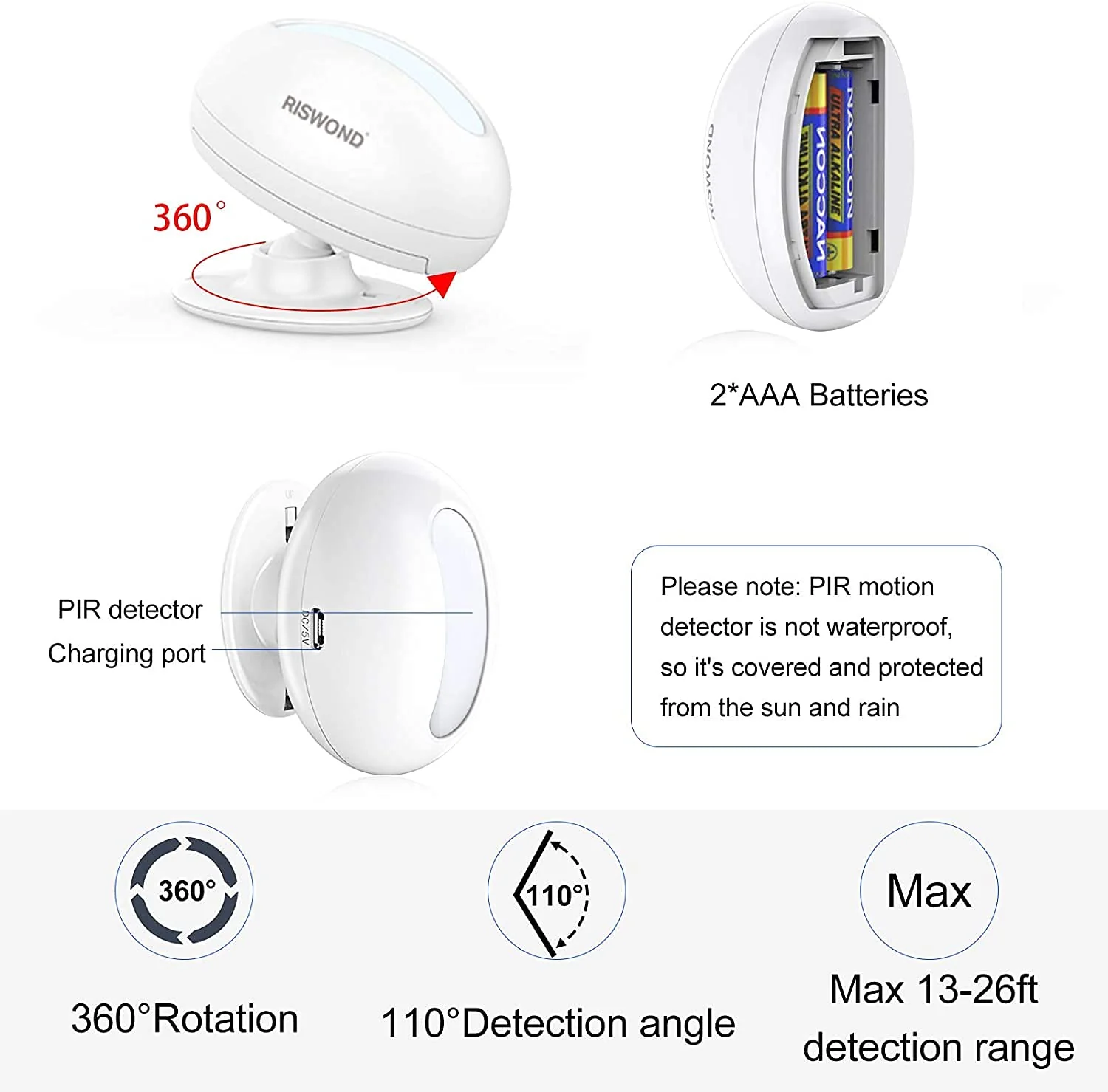 Wireless Motion Sensor Door Chime: Business Entry Doorbell Indoor Motion Detector Alarm Buzzer Store Entrance Alert Bell (1000Ft Range, 32 Tunes, 5 Level Volume) 1 sensors 2 Receiver 2 Rreceivers 1 Sensor - Image 3