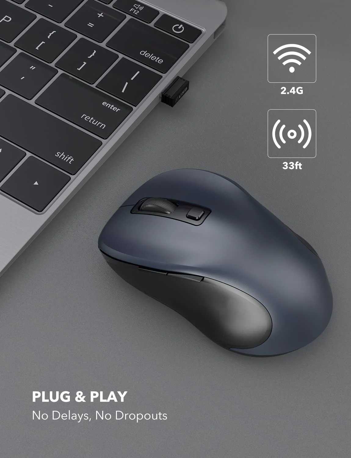 Wireless Mouse for Laptop, Trueque 2.4G Ergonomic Computer Mouse with 3 Adjustable DPI Levels, Page Up & Down Buttons, USB Mouse for Chromebook, PC, Desktop, Notebook, MacBook (Grey) Grey - Image 2
