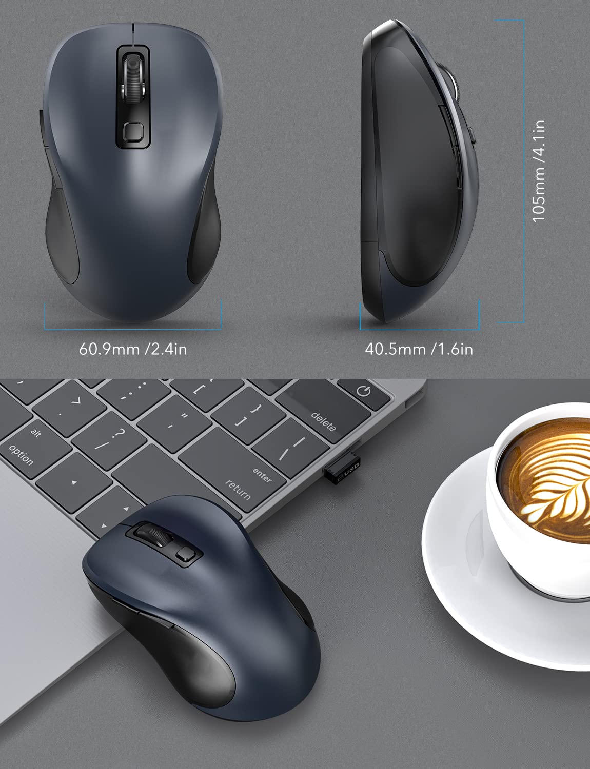 Wireless Mouse for Laptop, Trueque 2.4G Ergonomic Computer Mouse with 3 Adjustable DPI Levels, Page Up & Down Buttons, USB Mouse for Chromebook, PC, Desktop, Notebook, MacBook (Grey) Grey - Image 5