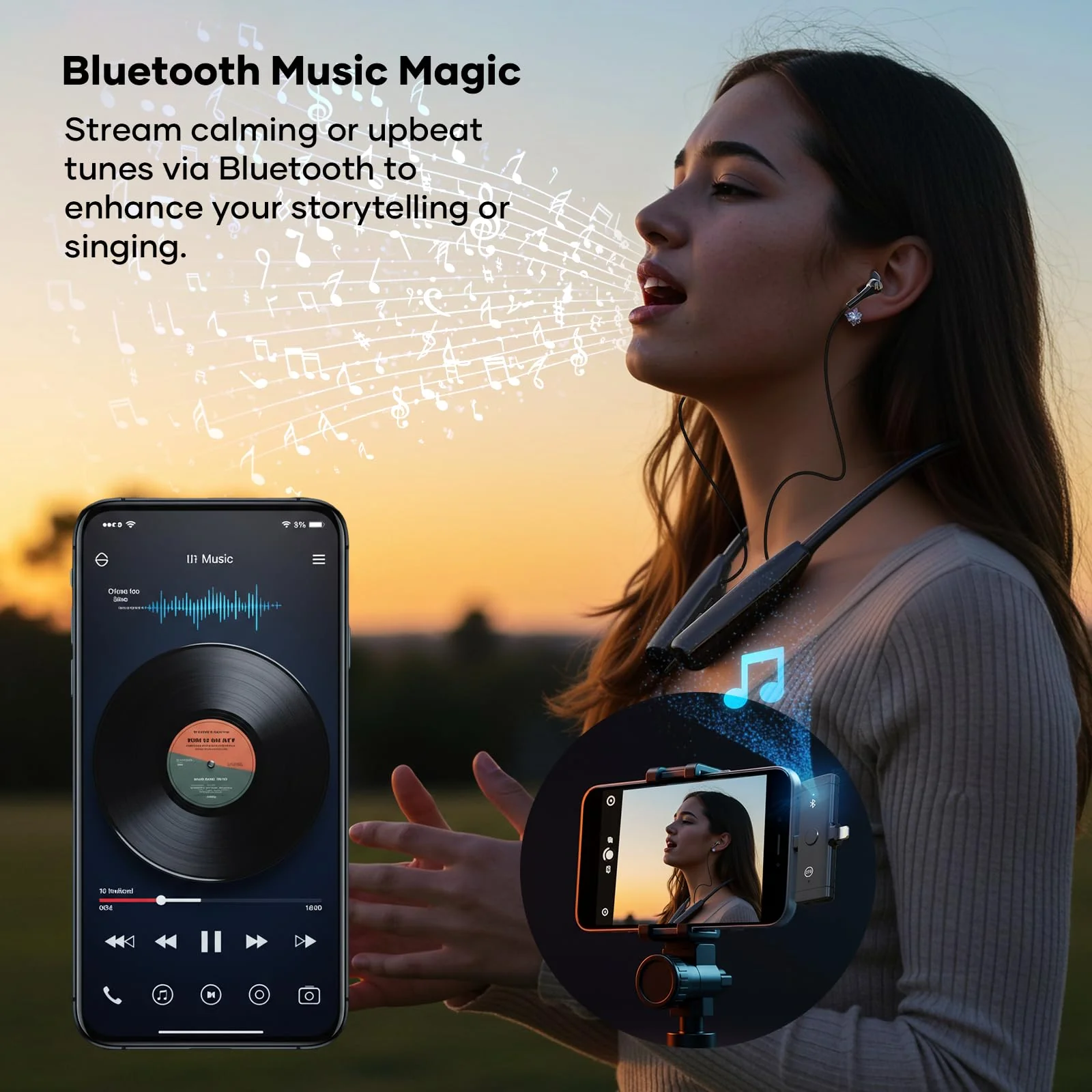 Wireless Neckband Microphone Headset Kit with in-Ear Monitor, Remote Audio Mixer, Bluetooth Music, Voice Changer, All-in-One for Streaming & Podcasting, Compatible with iPhone & Android - Image 4