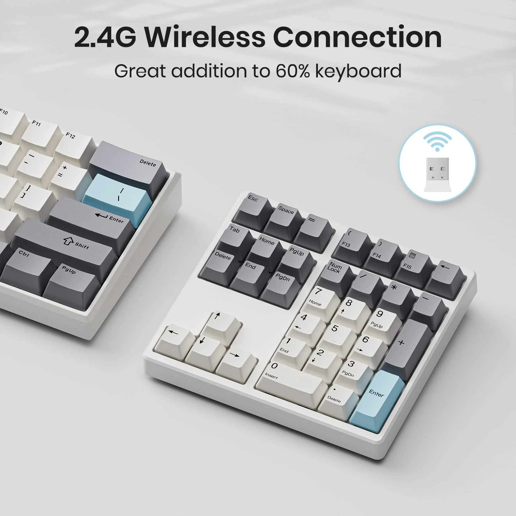 Wireless Number Pad, 34 Key 2.4GHz Rechargeable Mechanical Numpad,Gateron Red Switches Hot Swappable Numeric Keypad with PBT Keycaps for Laptop, Mac, PC Desktop - Image 2