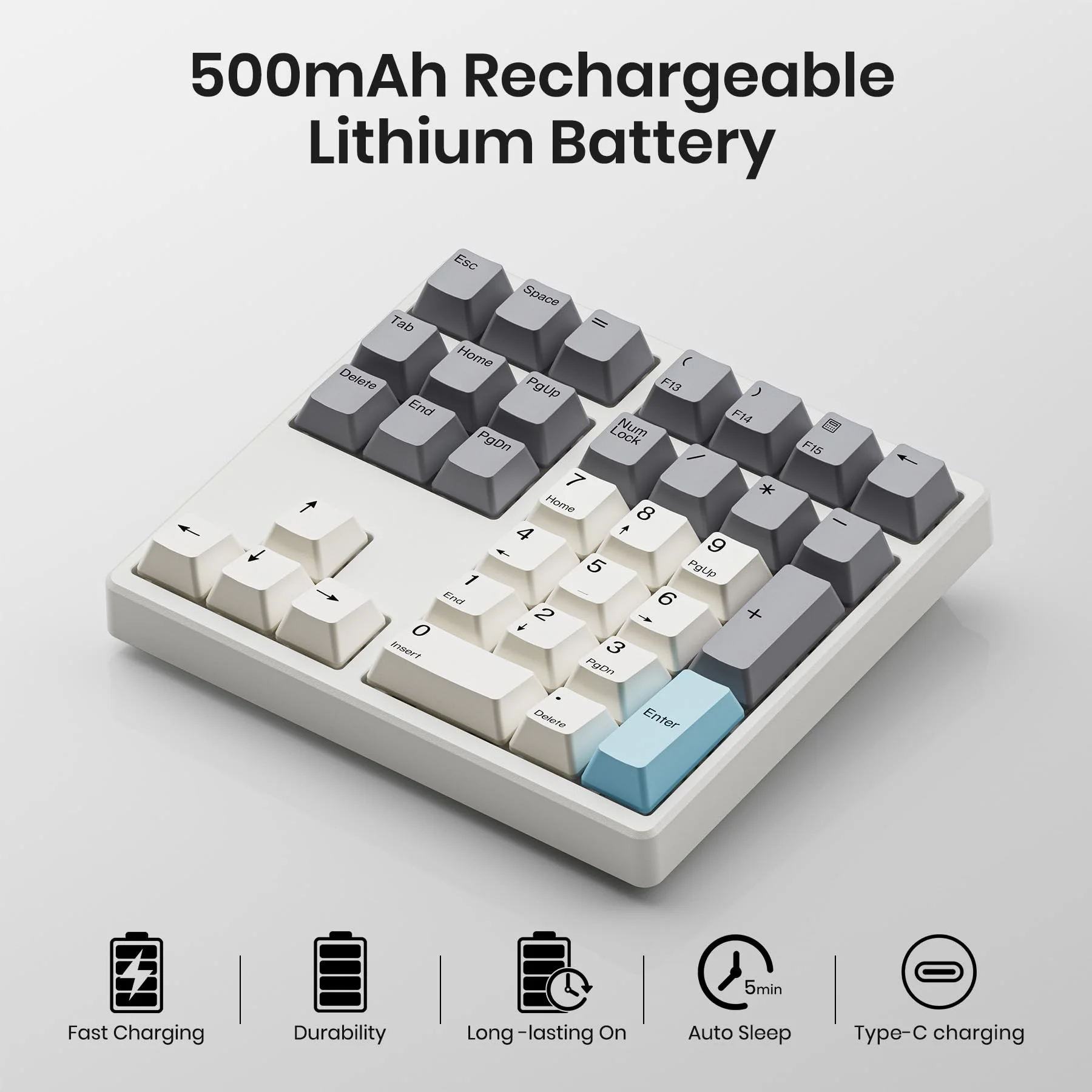 Wireless Number Pad, 34 Key 2.4GHz Rechargeable Mechanical Numpad,Gateron Red Switches Hot Swappable Numeric Keypad with PBT Keycaps for Laptop, Mac, PC Desktop - Image 7