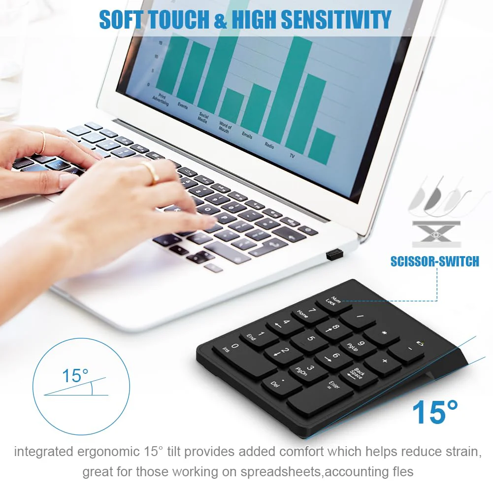 Wireless Number Pad, Numeric Keypad Numpad Keyboard 10 Key USB Keypad Office Accounting Essentials Desktop Computer Laptops Accessories Compatible Chromebook NoteBook EliteBook MateBook etc. Onyx - Image 2