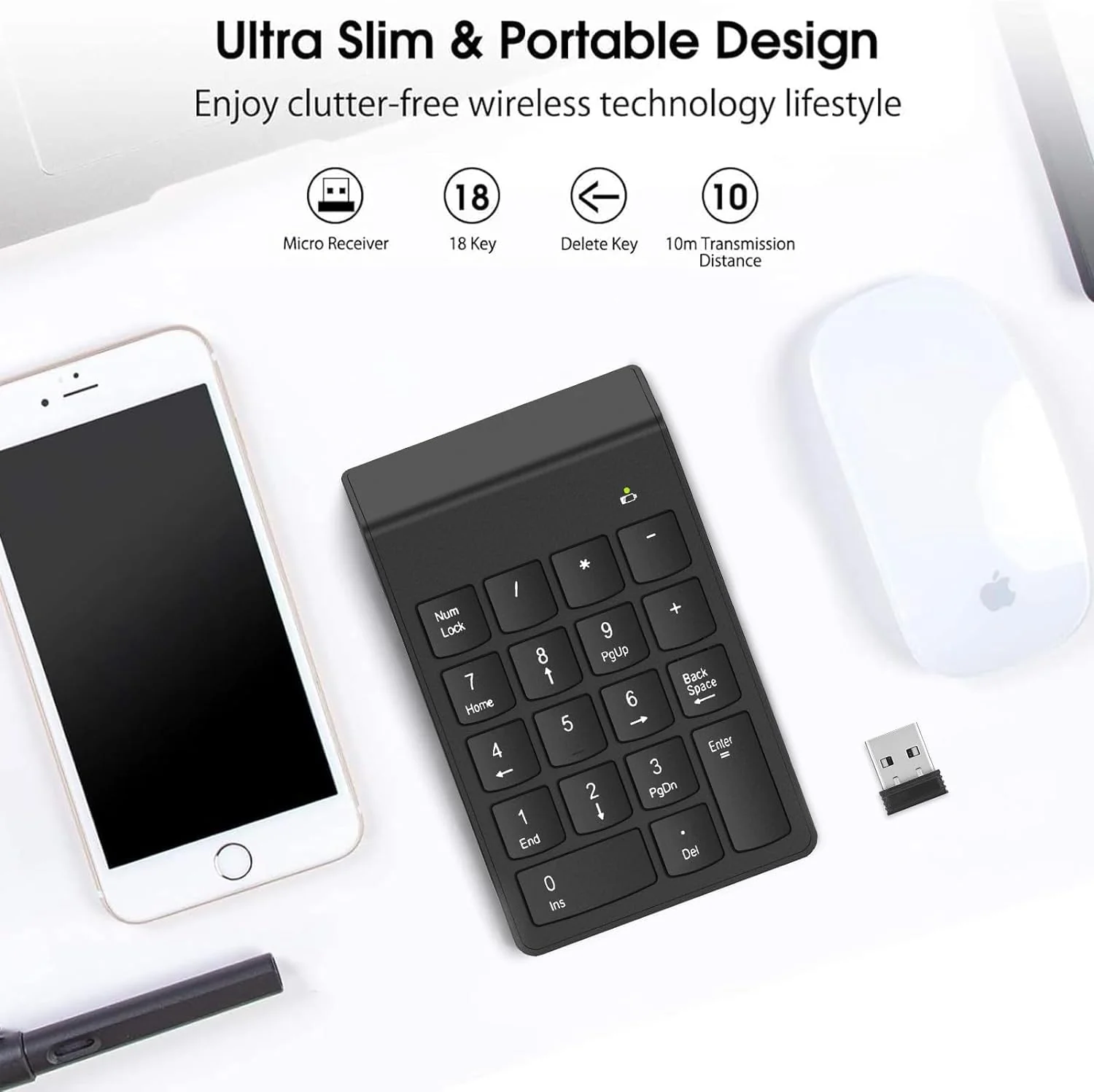 Wireless Number Pad, Numeric Keypad Numpad Keyboard 10 Key USB Keypad Office Accounting Essentials Desktop Computer Laptops Accessories Compatible Chromebook NoteBook EliteBook MateBook etc. Onyx - Image 3