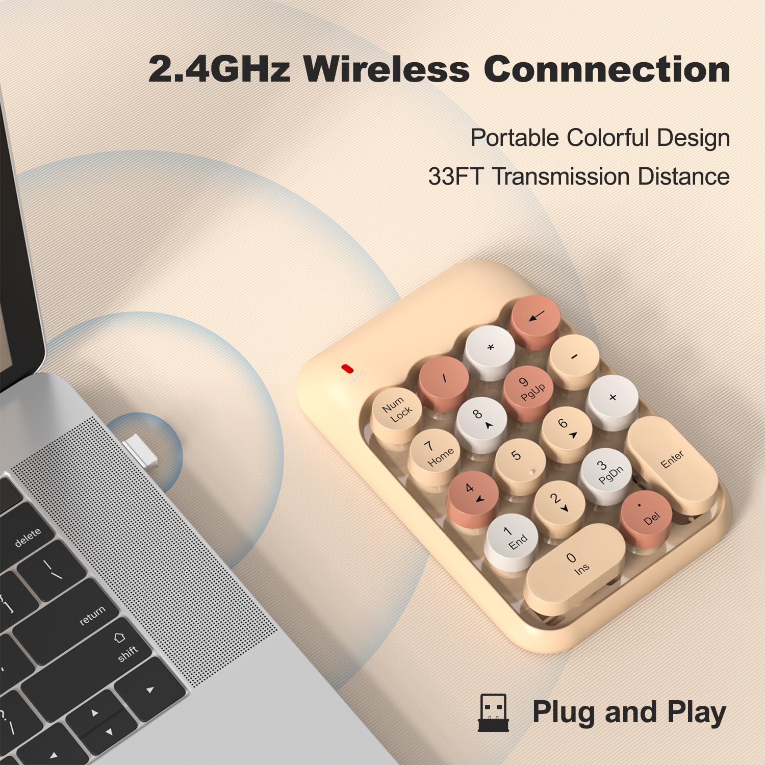 Wireless Number Pads, Cute Colorful Numeric Keypad Numpad Portable 2.4 GHz Financial Accounting Number Keyboard Extensions, 18 Key Number Numpad for Laptop Desktop, PC (Cream) Green - Image 2