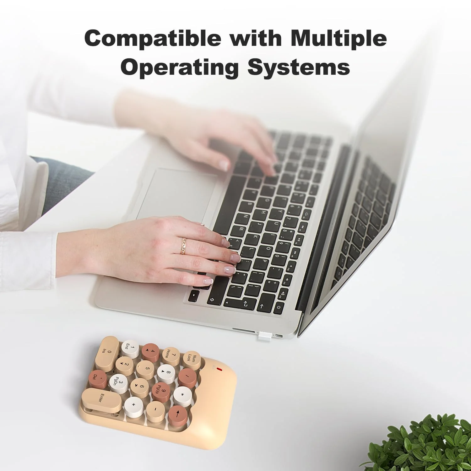 Wireless Number Pads, Cute Colorful Numeric Keypad Numpad Portable 2.4 GHz Financial Accounting Number Keyboard Extensions, 18 Key Number Numpad for Laptop Desktop, PC (Cream) Green - Image 3