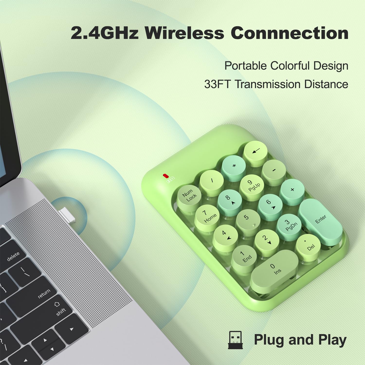 Wireless Number Pads, Cute Colorful Numeric Keypad Numpad Portable 2.4 GHz Financial Accounting Number Keyboard Extensions, 18 Key Number Numpad for Laptop Desktop, PC (Green) Milk Tea - Image 2