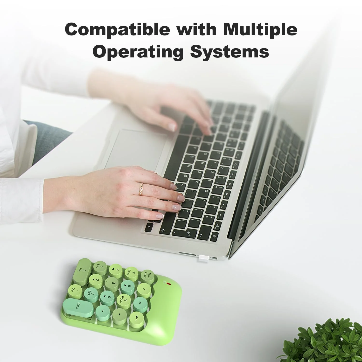 Wireless Number Pads, Cute Colorful Numeric Keypad Numpad Portable 2.4 GHz Financial Accounting Number Keyboard Extensions, 18 Key Number Numpad for Laptop Desktop, PC (Green) Milk Tea - Image 3