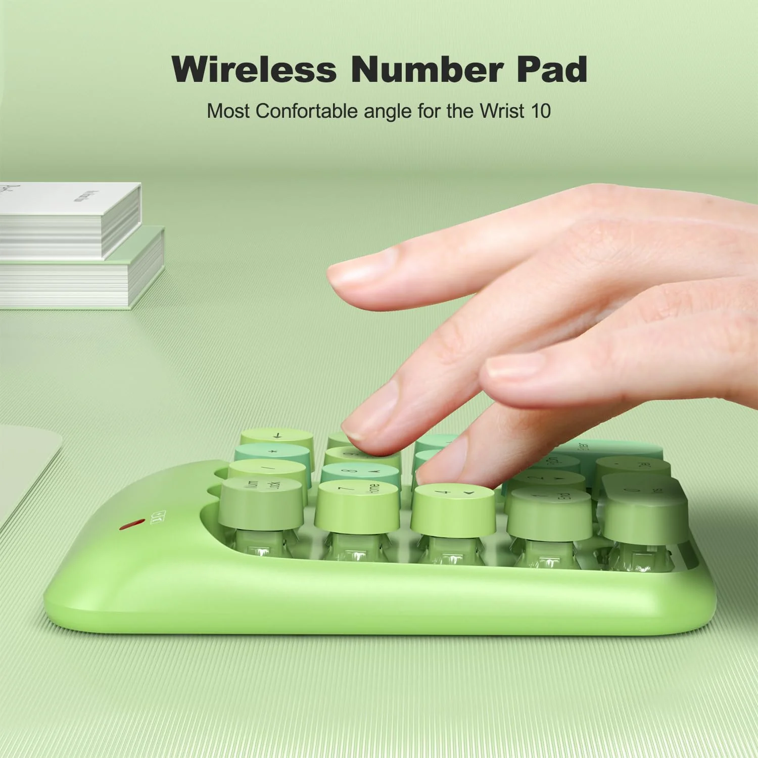 Wireless Number Pads, Cute Colorful Numeric Keypad Numpad Portable 2.4 GHz Financial Accounting Number Keyboard Extensions, 18 Key Number Numpad for Laptop Desktop, PC (Green) Milk Tea - Image 4