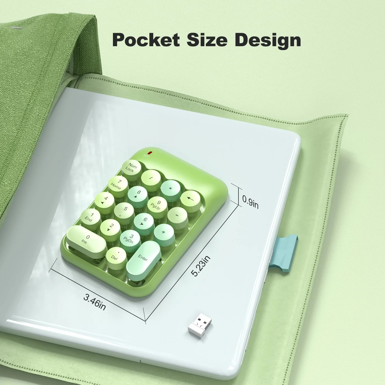 Wireless Number Pads, Cute Colorful Numeric Keypad Numpad Portable 2.4 GHz Financial Accounting Number Keyboard Extensions, 18 Key Number Numpad for Laptop Desktop, PC (Green) Milk Tea - Image 6