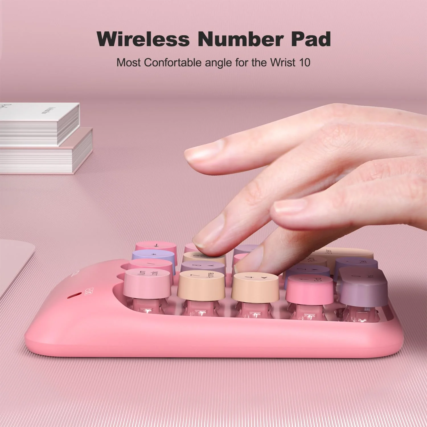 Wireless Number Pads, Cute Colorful Numeric Keypad Numpad Portable 2.4 GHz Financial Accounting Number Keyboard Extensions, 18 Key Number Numpad for Laptop Desktop, PC (Pink) Pink - Image 4