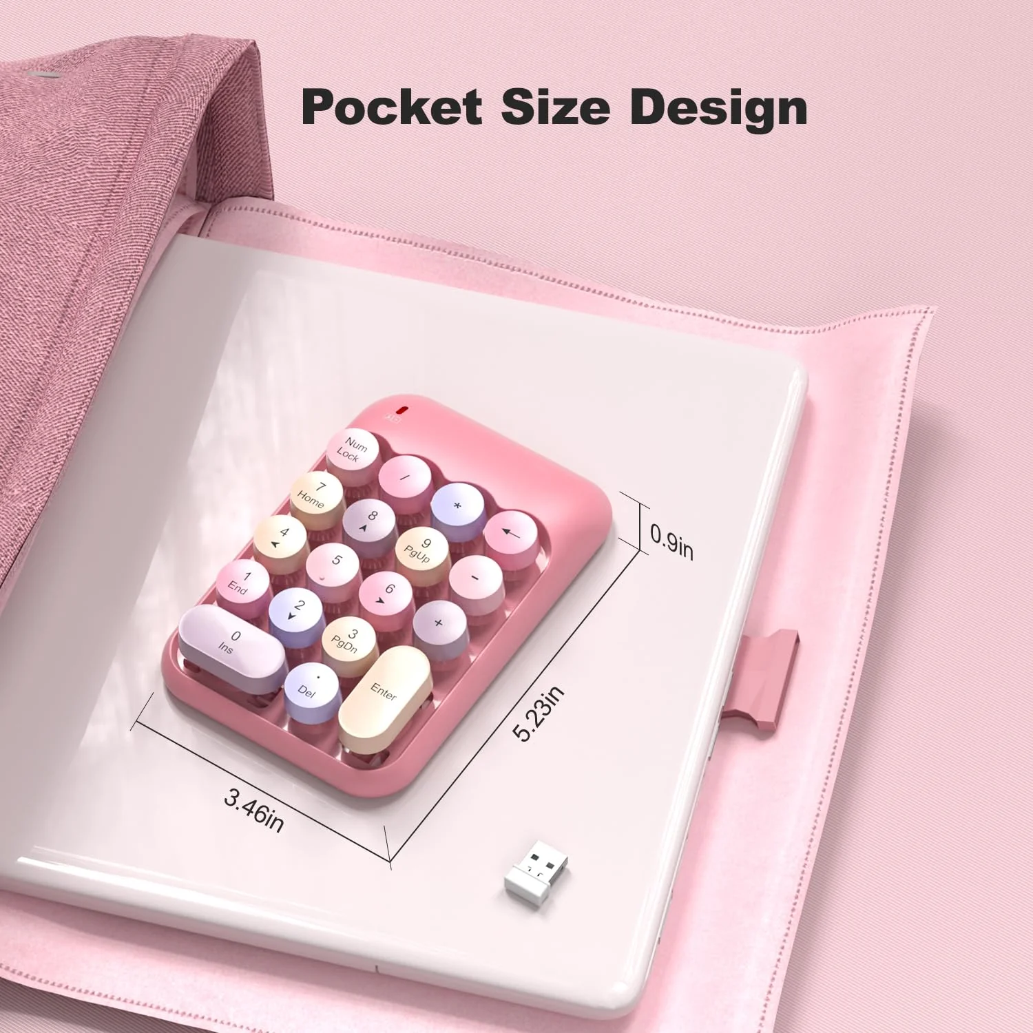 Wireless Number Pads, Cute Colorful Numeric Keypad Numpad Portable 2.4 GHz Financial Accounting Number Keyboard Extensions, 18 Key Number Numpad for Laptop Desktop, PC (Pink) Pink - Image 6