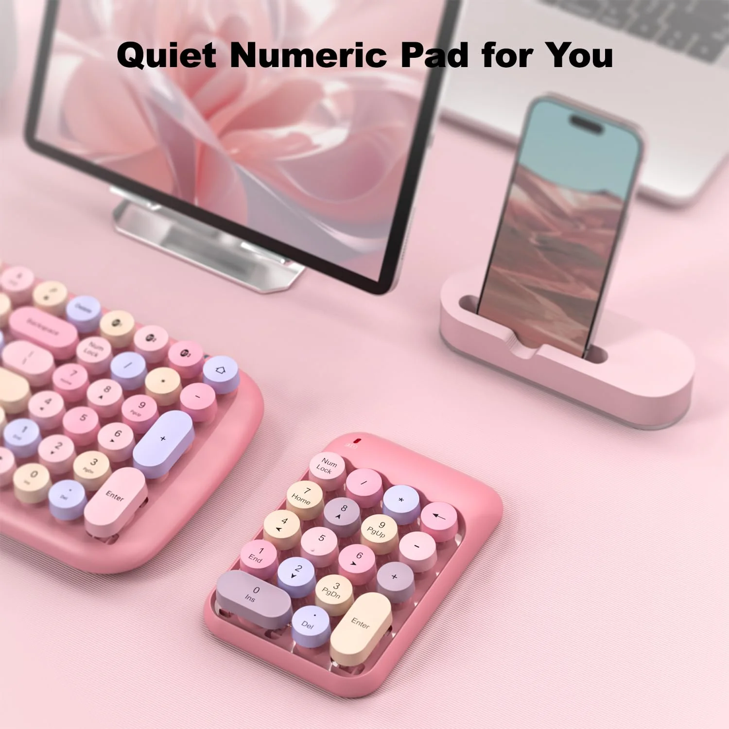 Wireless Number Pads, Cute Colorful Numeric Keypad Numpad Portable 2.4 GHz Financial Accounting Number Keyboard Extensions, 18 Key Number Numpad for Laptop Desktop, PC (Pink) Pink - Image 7