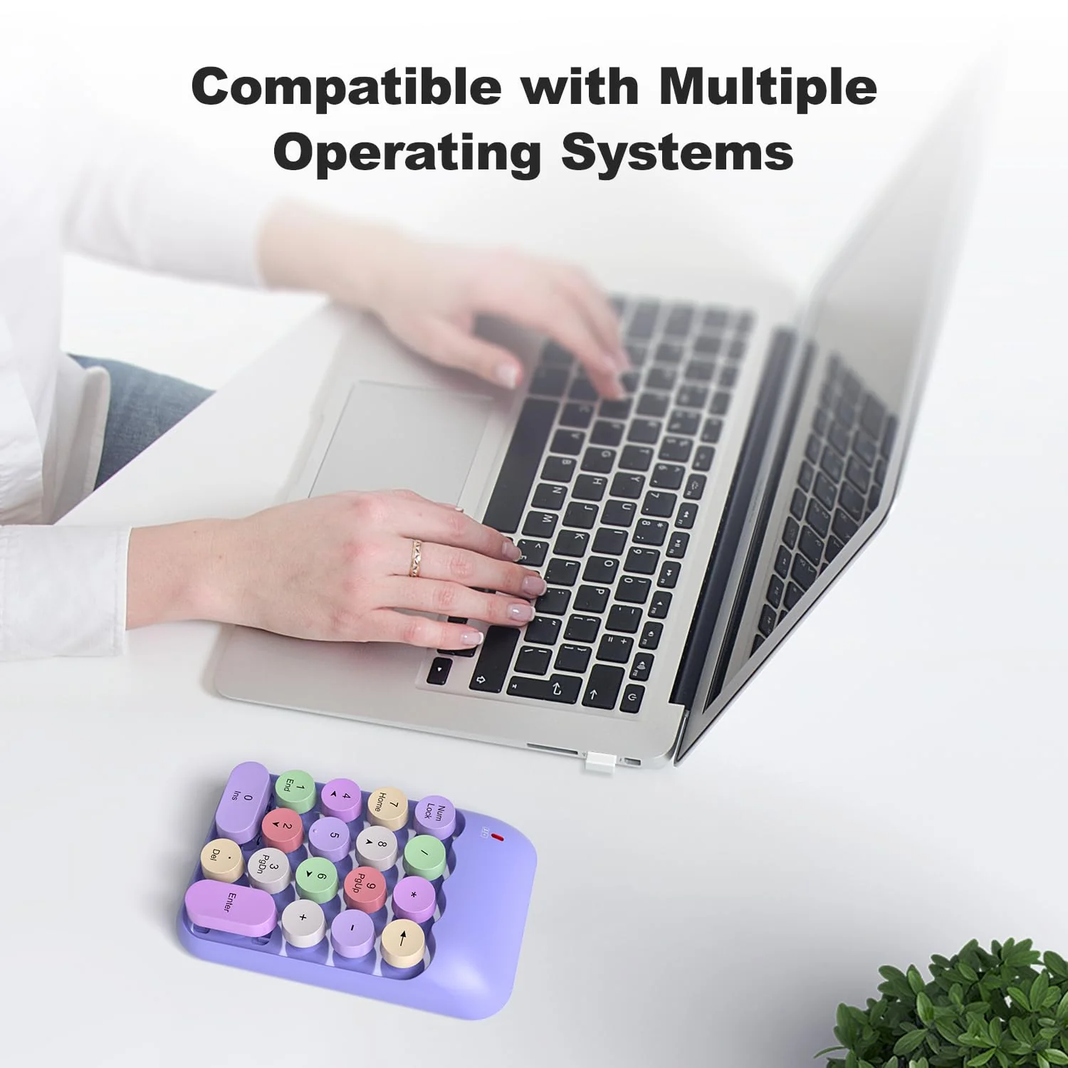 Wireless Number Pads, Cute Colorful Numeric Keypad Numpad Portable 2.4 GHz Financial Accounting Number Keyboard Extensions, 18 Key Number Numpad for Laptop Desktop, PC (Purple) Purple - Image 3