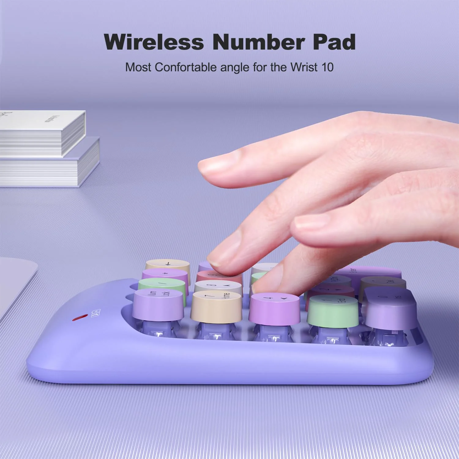 Wireless Number Pads, Cute Colorful Numeric Keypad Numpad Portable 2.4 GHz Financial Accounting Number Keyboard Extensions, 18 Key Number Numpad for Laptop Desktop, PC (Purple) Purple - Image 4