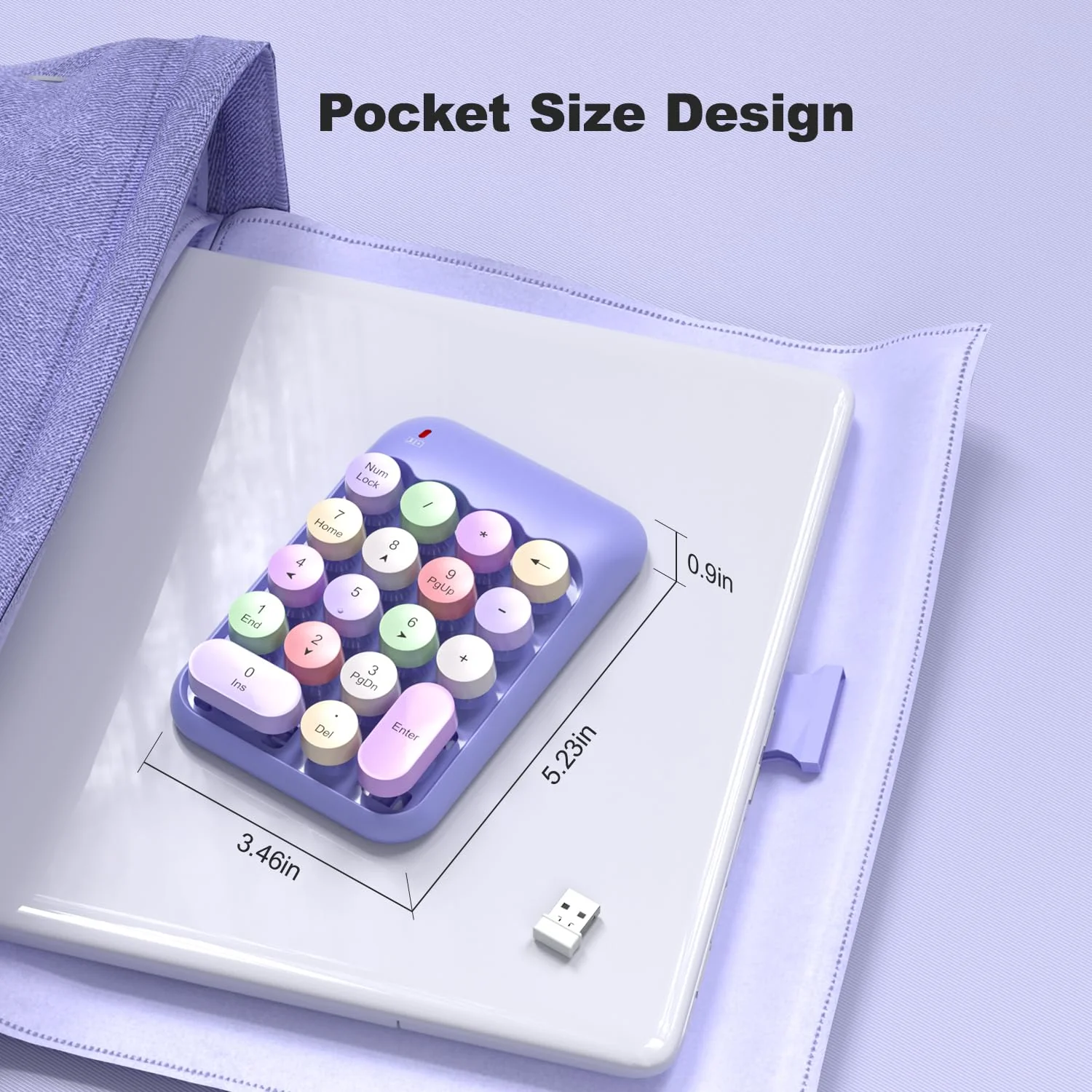 Wireless Number Pads, Cute Colorful Numeric Keypad Numpad Portable 2.4 GHz Financial Accounting Number Keyboard Extensions, 18 Key Number Numpad for Laptop Desktop, PC (Purple) Purple - Image 6