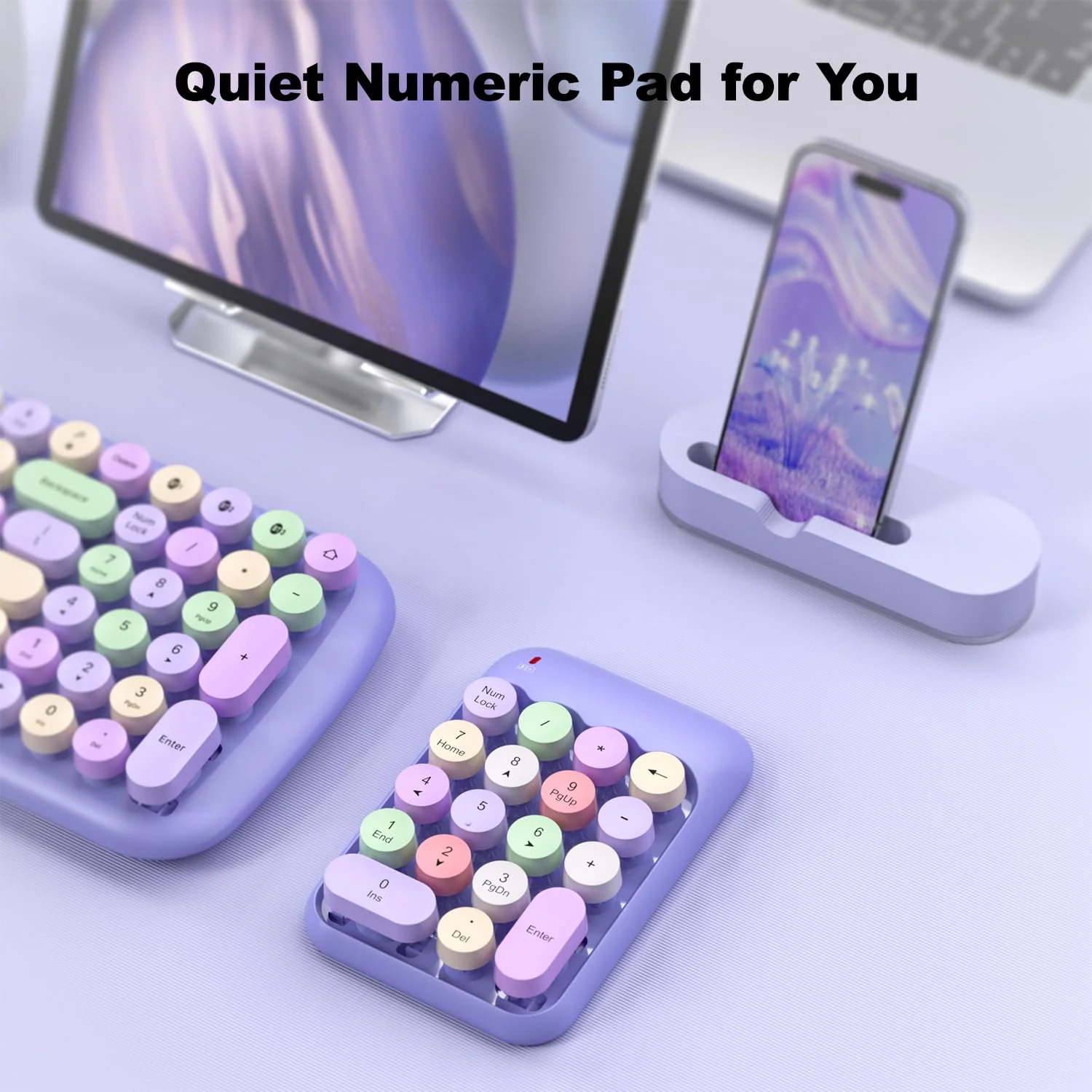 Wireless Number Pads, Cute Colorful Numeric Keypad Numpad Portable 2.4 GHz Financial Accounting Number Keyboard Extensions, 18 Key Number Numpad for Laptop Desktop, PC (Purple) Purple - Image 7