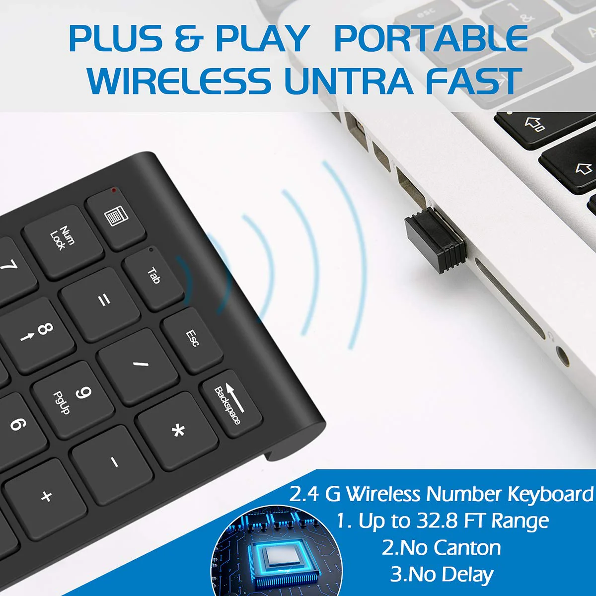 Wireless Number Pads, Numeric Keypad Numpad 22 Keys Portable 2.4 GHz Financial Accounting Number Keyboard Extensions 10 Key for Laptop, PC, Desktop, Surface Pro, Notebook - Image 4