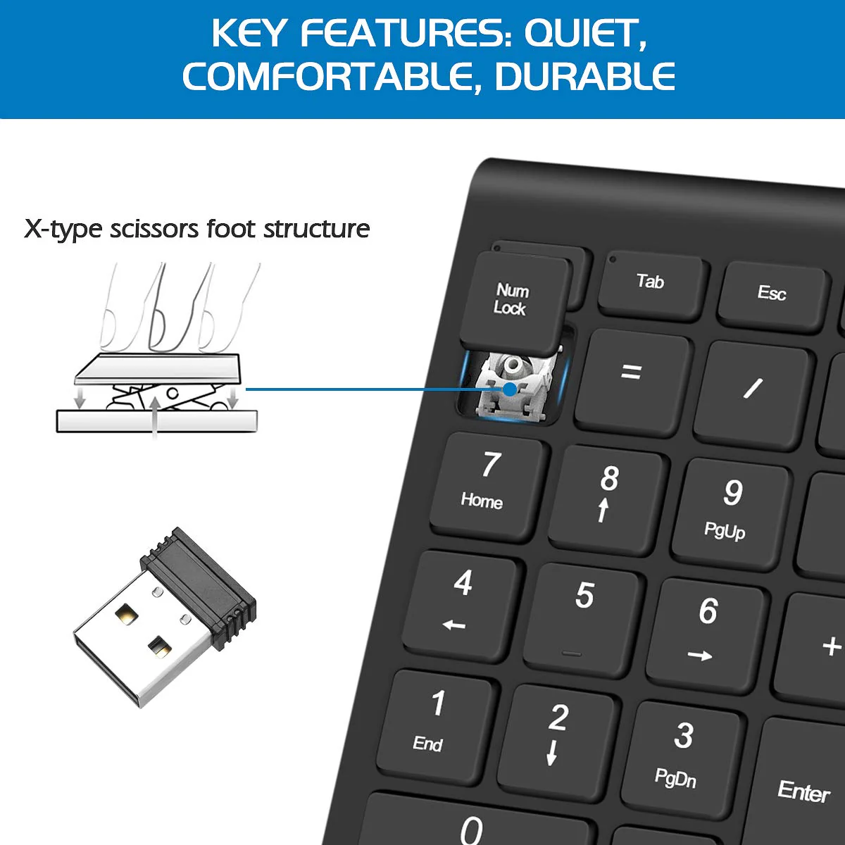Wireless Number Pads, Numeric Keypad Numpad 22 Keys Portable 2.4 GHz Financial Accounting Number Keyboard Extensions 10 Key for Laptop, PC, Desktop, Surface Pro, Notebook - Image 5