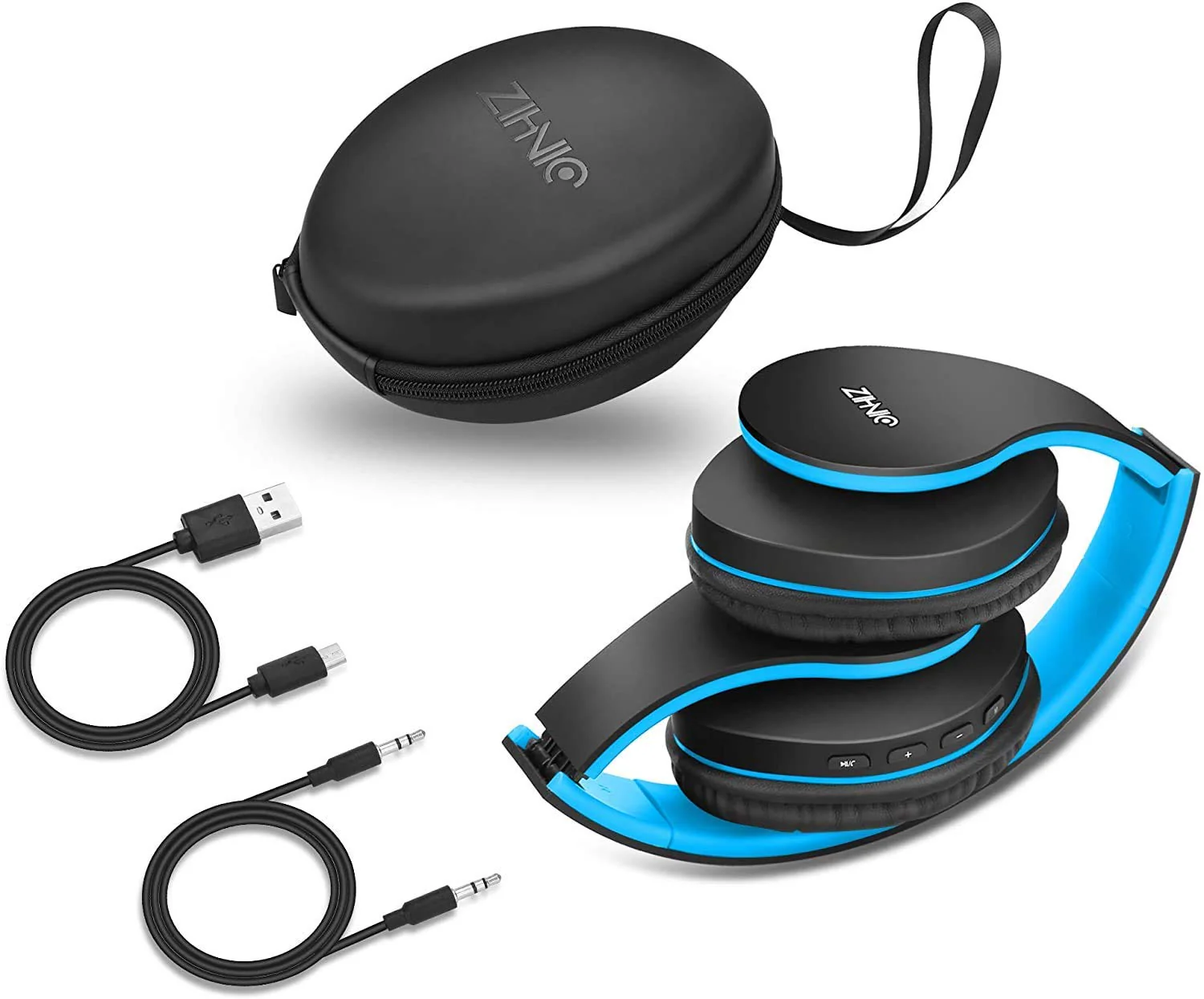 Wireless Over-Ear Headset with Deep Bass, Bluetooth and Wired Stereo Headphones Buit in Mic for Cell Phone, TV, PC,Soft Earmuffs &Light Weight for Prolonged Wearing by Zihnic (Black/Blue) Black Blue - Image 6