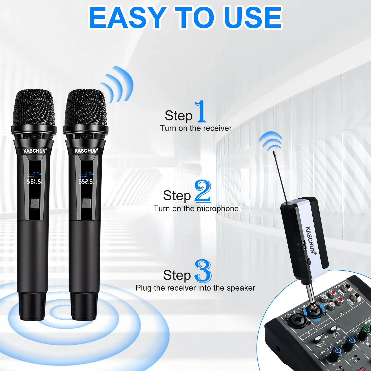 Wireless Rechargeable Metal Handheld UHF Karaoke Microphone, 160Ft Range, 2 Mics, 1 Receiver, 6-8Hrs Battery Life - Image 4