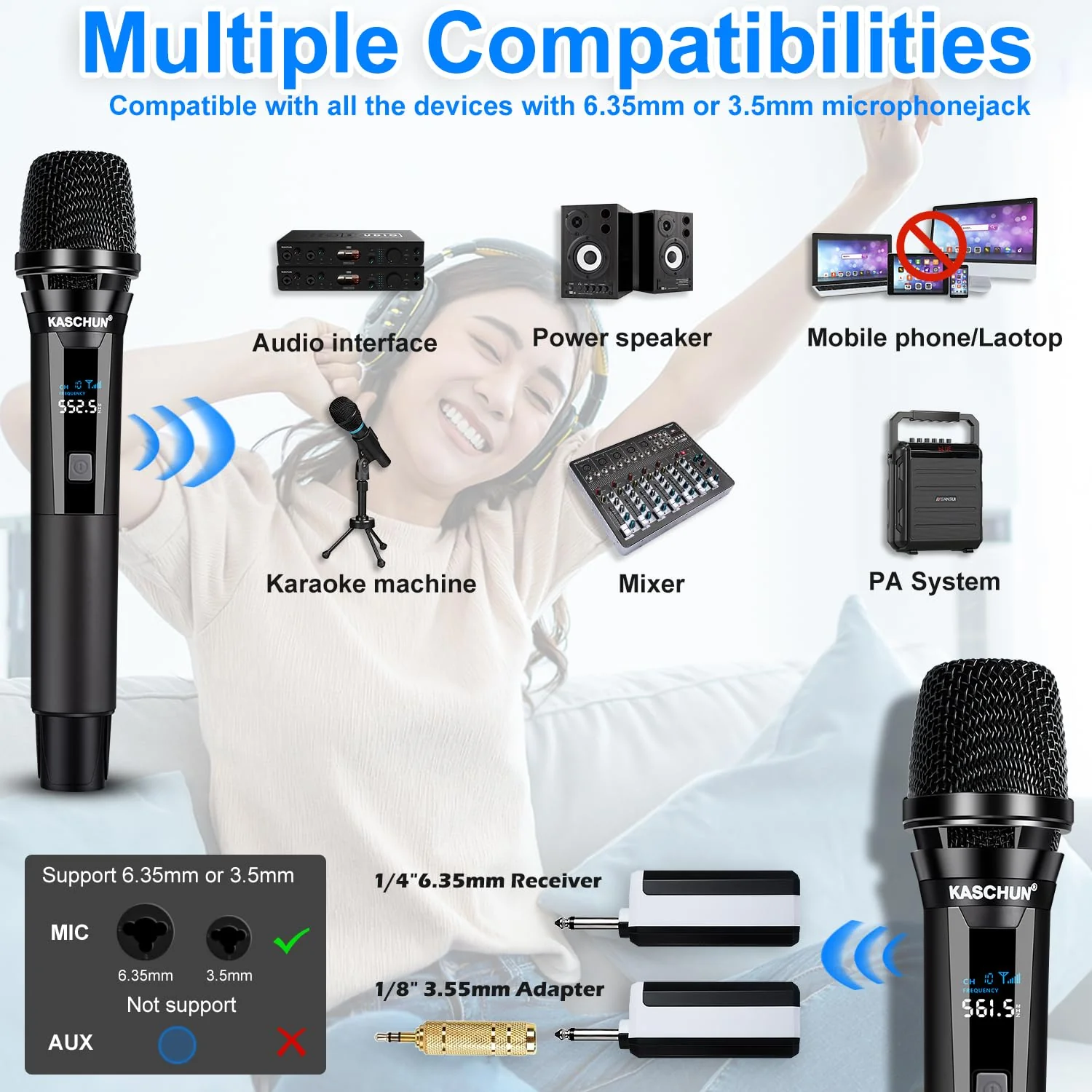 Wireless Rechargeable Metal Handheld UHF Karaoke Microphone, 160Ft Range, 2 Mics, 1 Receiver, 6-8Hrs Battery Life - Image 5
