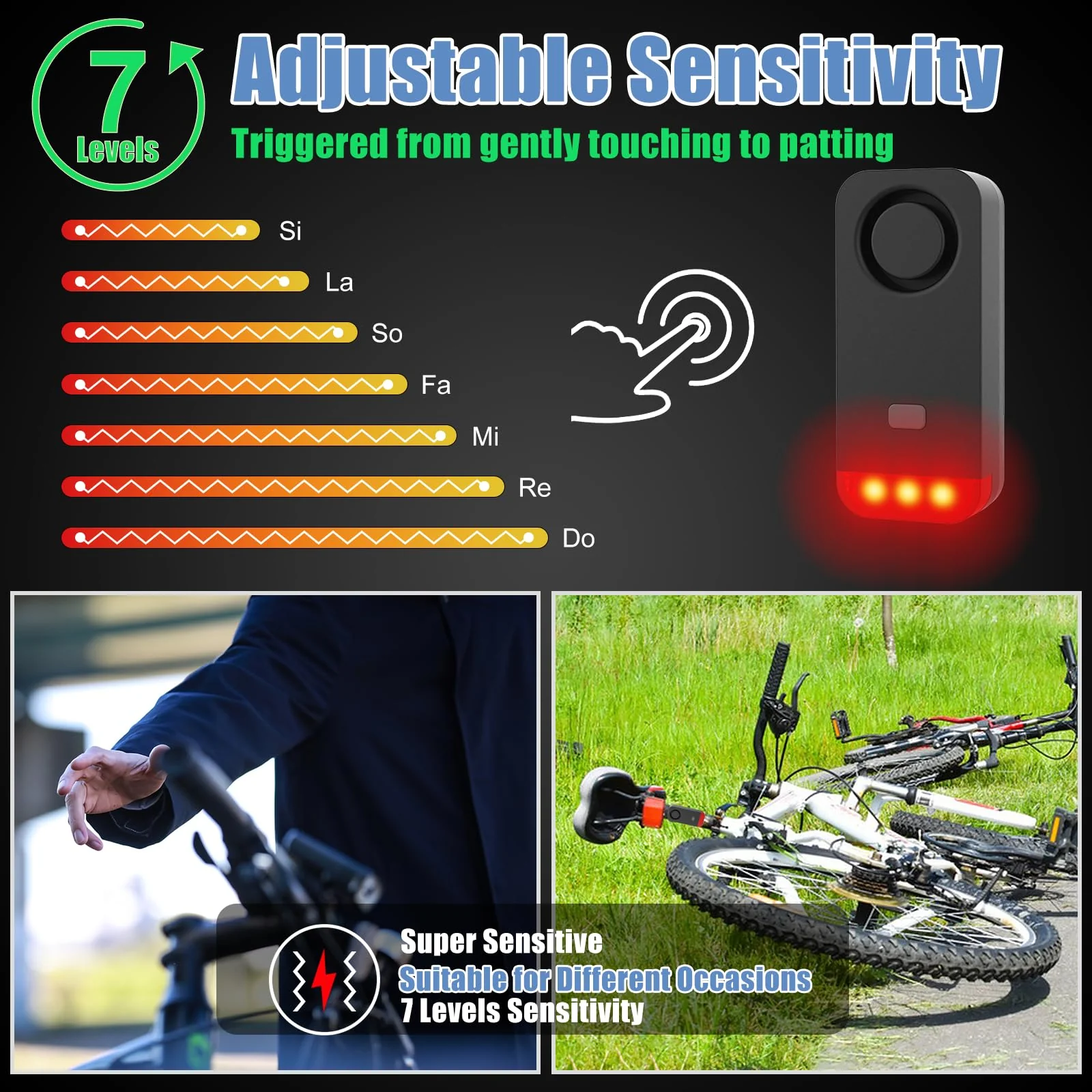 Wireless Remote Bike Alarm with Warning Light, Anti-Theft Alarm Vibration Motion Sensor, Loud Sound 120dB, IP65 Waterproof for Scooter Motorcycle Golf Car Trailer Garage Ebike Bike Alarm with Remote 1 Pack - Image 3