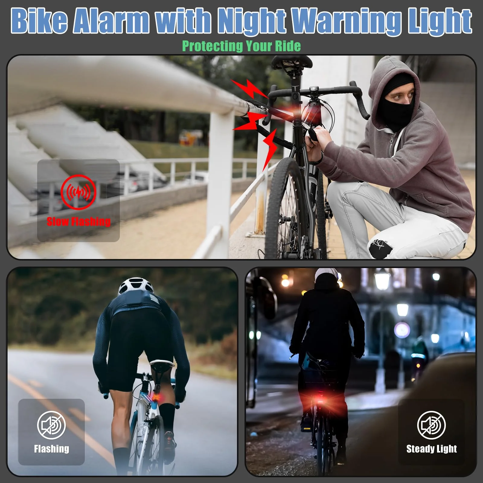 Wireless Remote Bike Alarm with Warning Light, Anti-Theft Alarm Vibration Motion Sensor, Loud Sound 120dB, IP65 Waterproof for Scooter Motorcycle Golf Car Trailer Garage Ebike Bike Alarm with Remote 1 Pack - Image 4
