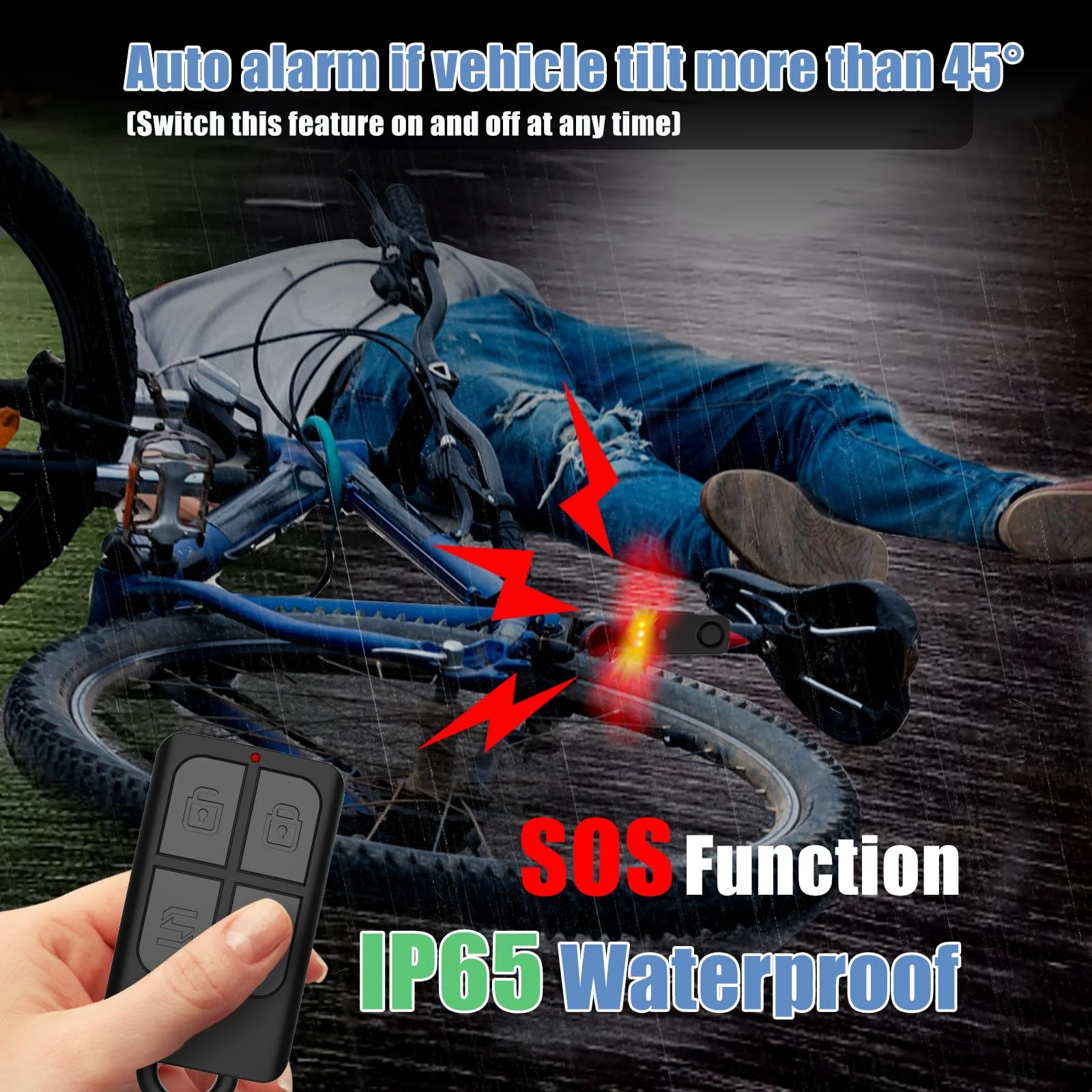 Wireless Remote Bike Alarm with Warning Light, Anti-Theft Alarm Vibration Motion Sensor, Loud Sound 120dB, IP65 Waterproof for Scooter Motorcycle Golf Car Trailer Garage Ebike Bike Alarm with Remote 1 Pack - Image 5