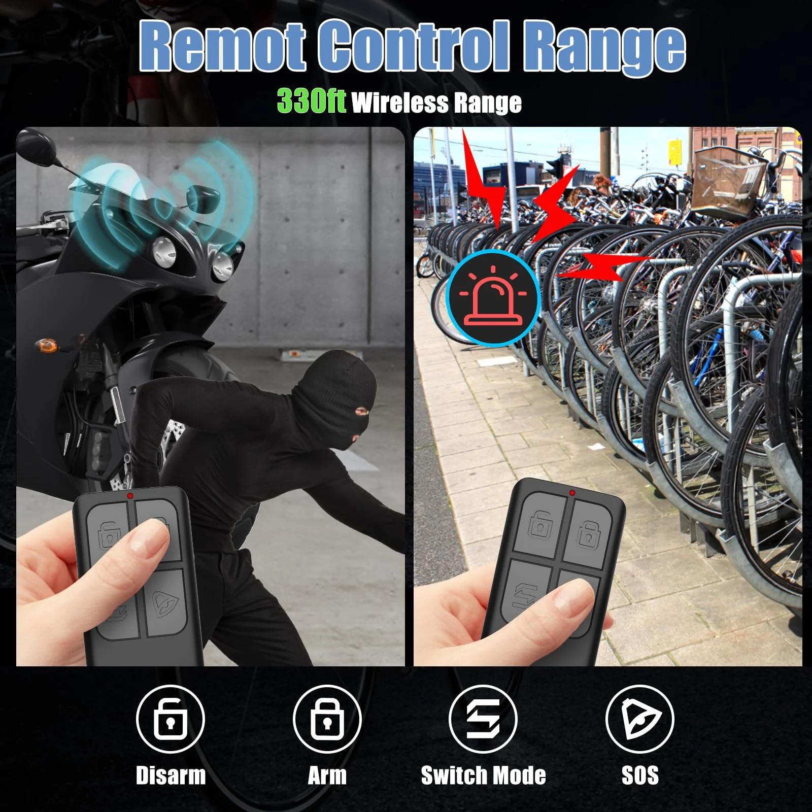 Wireless Remote Bike Alarm with Warning Light, Anti-Theft Alarm Vibration Motion Sensor, Loud Sound 120dB, IP65 Waterproof for Scooter Motorcycle Golf Car Trailer Garage Ebike Bike Alarm with Remote 1 Pack - Image 6