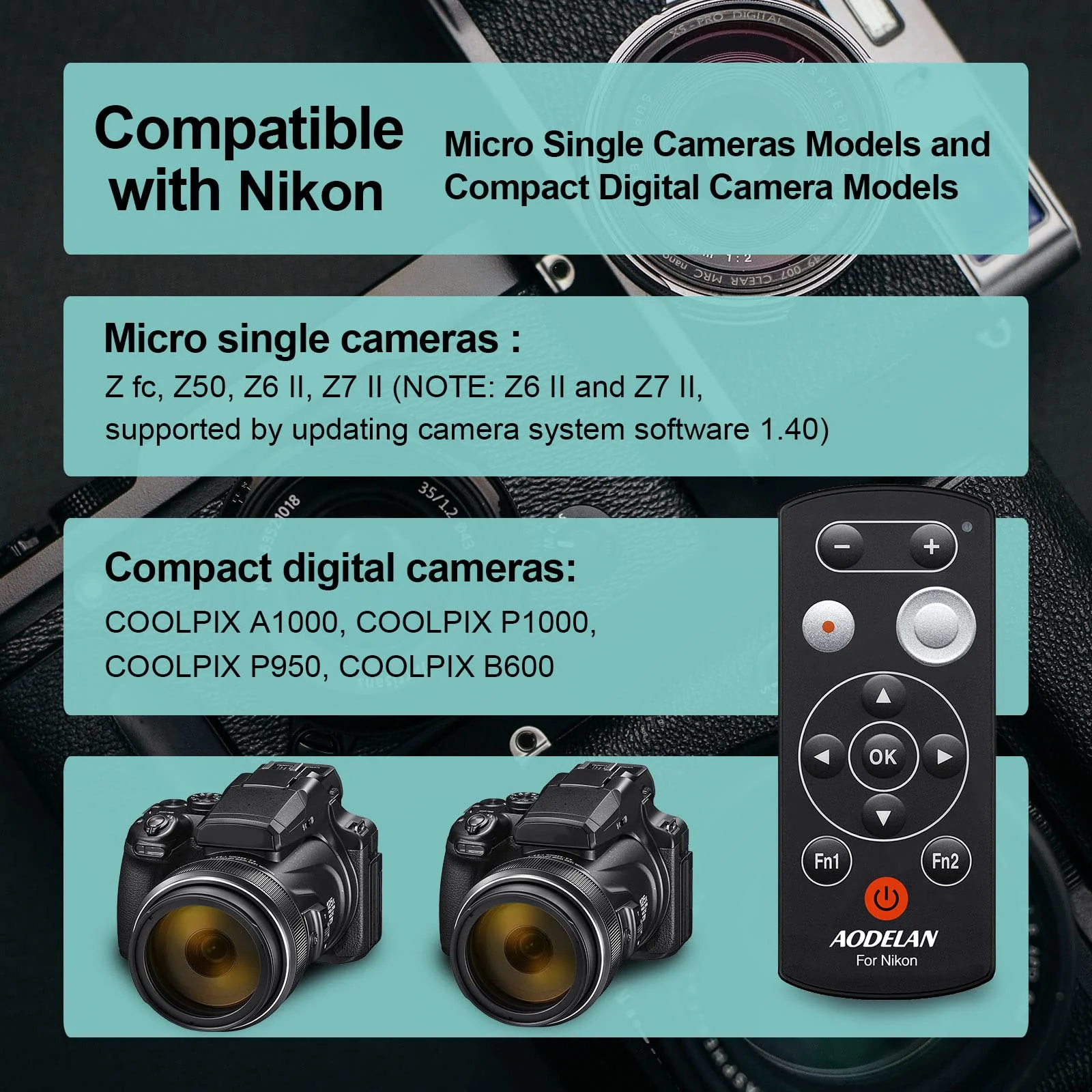 Wireless Remote Control Camera Shutter Release ML-L7A for Nikon COOLPIX B600,A1000,P1000,Z50, Z30,Z7 II,Z fc,Replace Nikon ML-L7 - Image 2