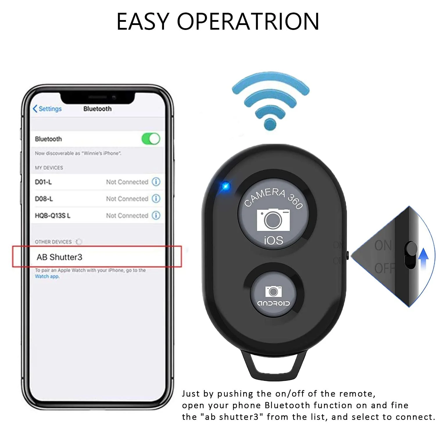 Wireless Remote Shutter for Cellphones and Tablets (3 Pack), AOQIYUE Bluetooth Remote for iPhone/Android Camera Control, Selfie Clicker for Photos and Videos - Wrist Strap Included 3-black - Image 2