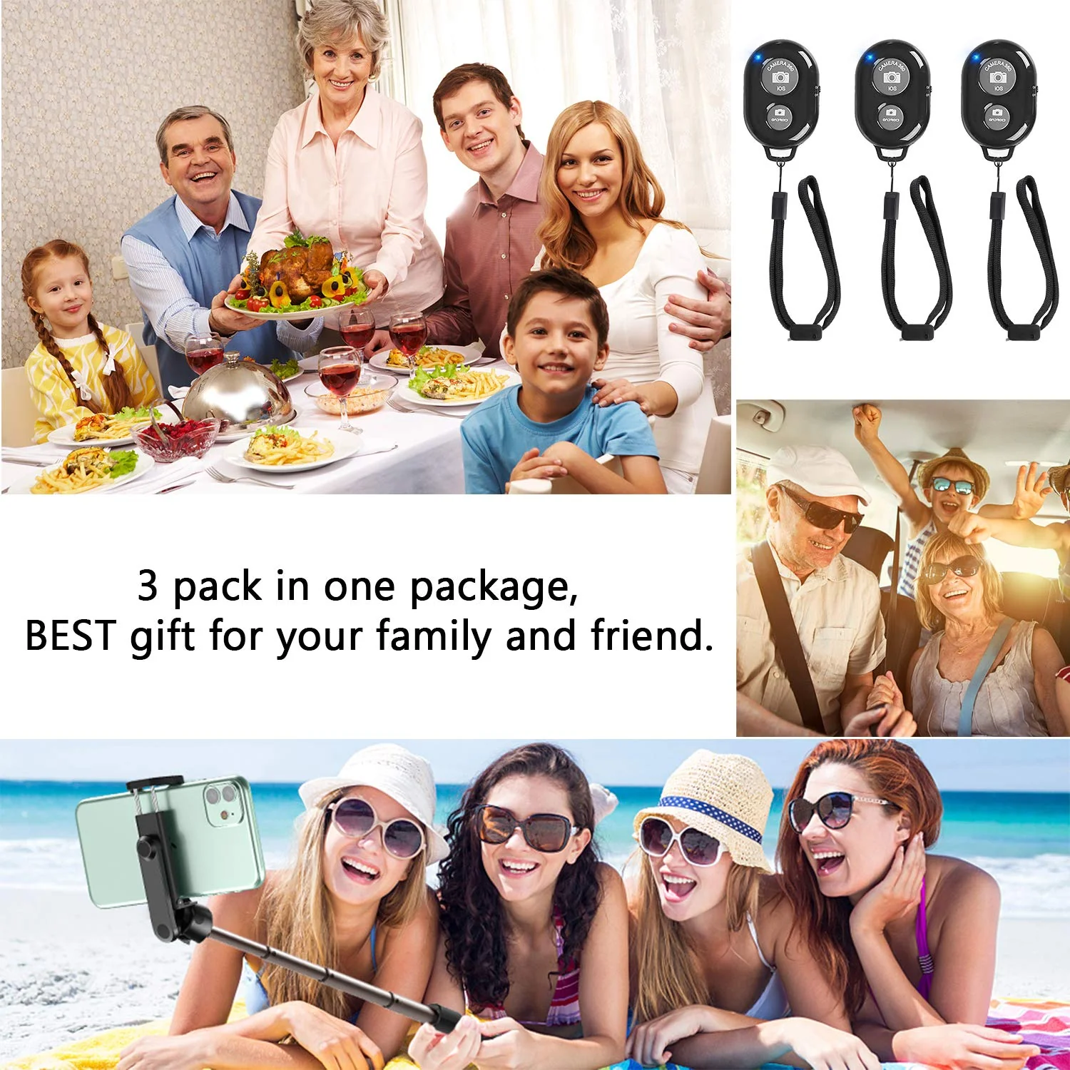 Wireless Remote Shutter for Cellphones and Tablets (3 Pack), AOQIYUE Bluetooth Remote for iPhone/Android Camera Control, Selfie Clicker for Photos and Videos - Wrist Strap Included 3-black - Image 7