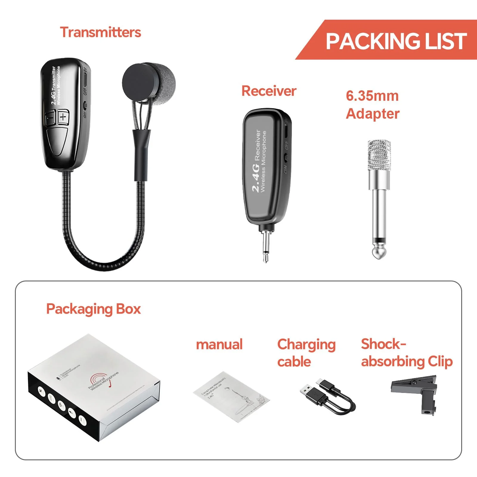 Wireless Saxophone Microphone, 2.4G Clip Instruments Mic, Rechargeable Transmitter and Receiver, 100ft Range, Great for Sax, Trumpet, Tuba, Trombone, Cornet, FrenchHorn - Image 7