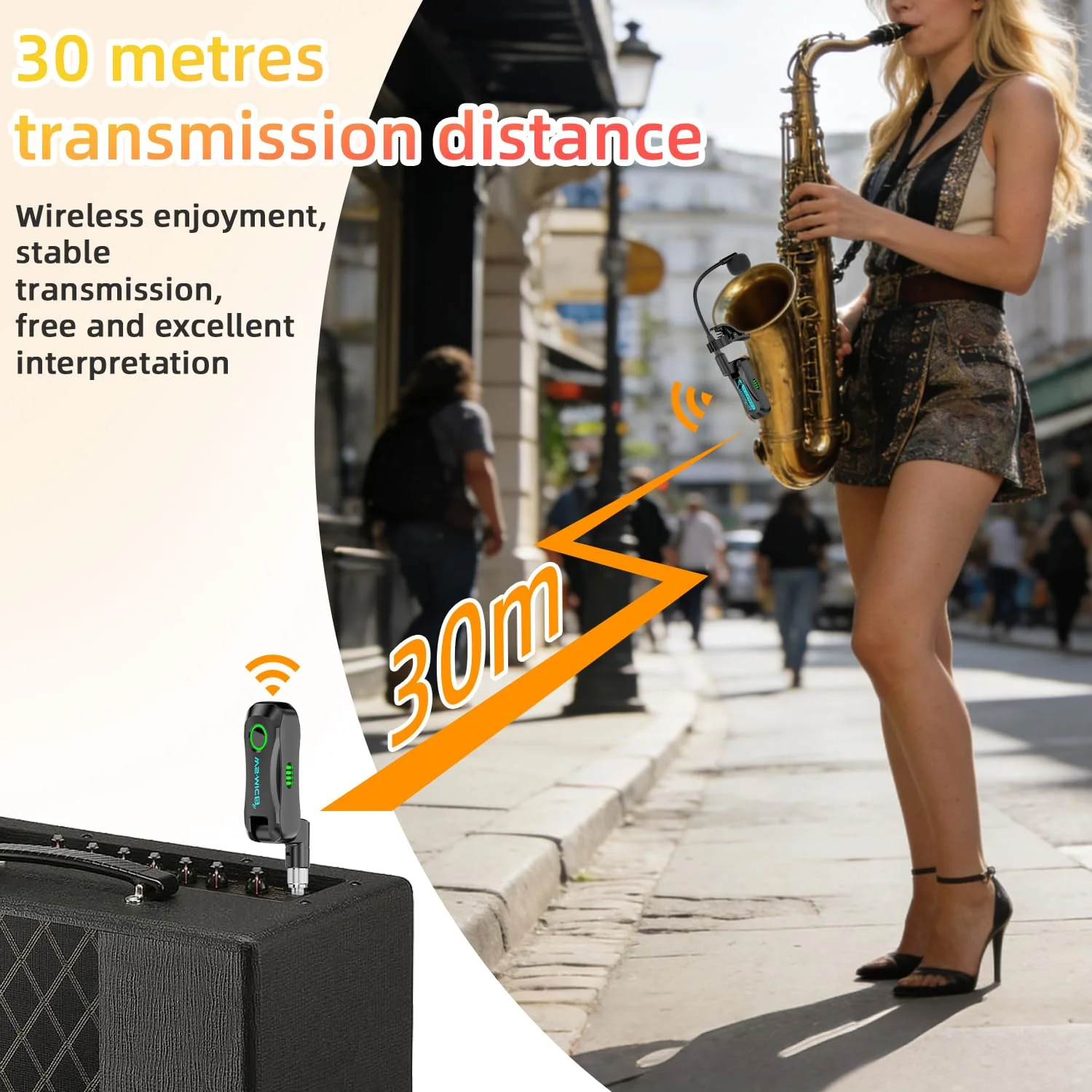 Wireless Saxophone Microphone System, Clip-On Instrument Mic for Saxophone Trumpet Trombone Flute, Unidirectional Gooseneck Pickup, 360° Adjustable Clip, Low Latency Long Battery for Performance - Image 4