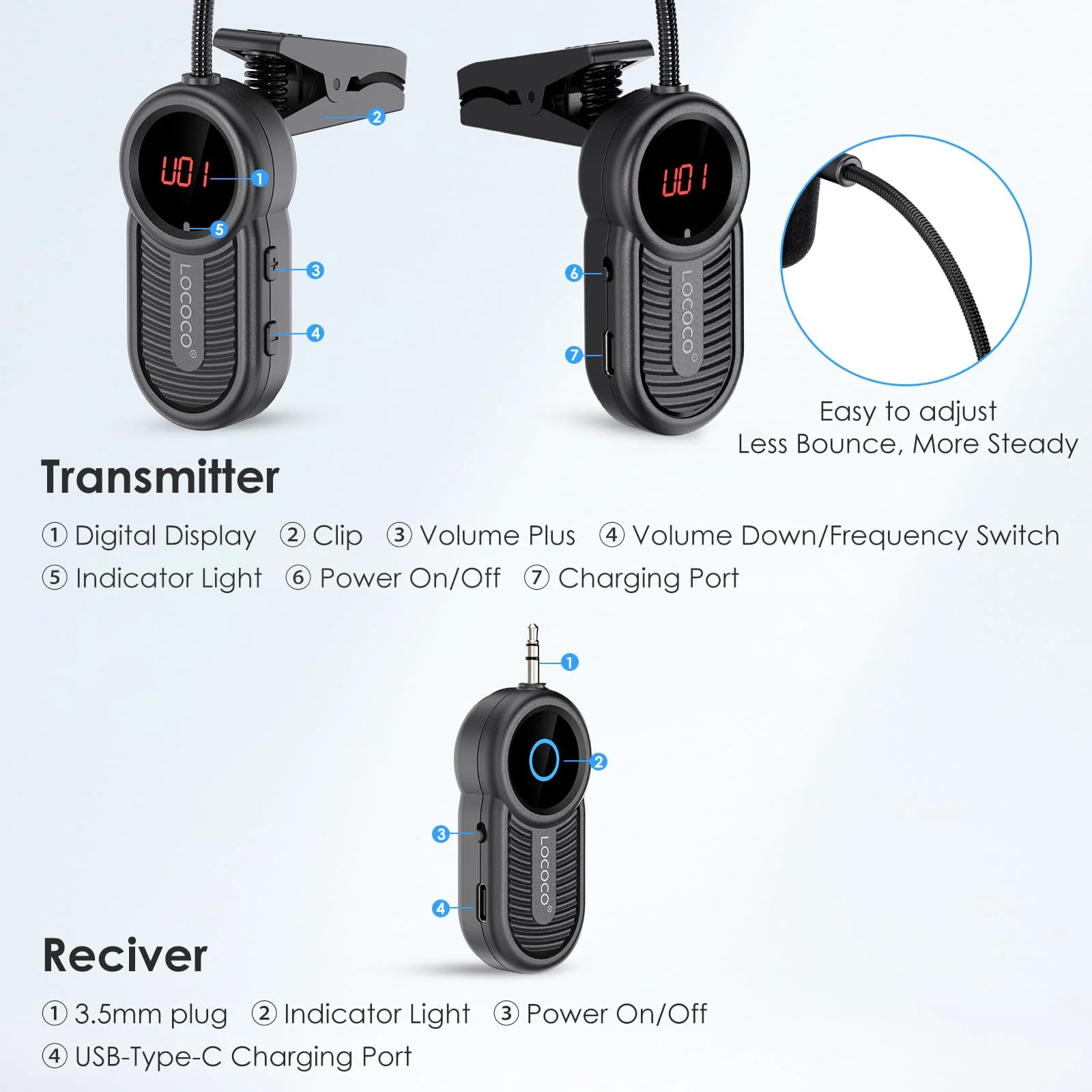 Wireless Saxophone Microphone System for Instruments: UHF Rechargeable Instruments Microphone Receiver and Transmitter - 160ft Range. Plug and Play - Clip-on Mics Suitable for Sax Trumpet, Trombone LG-06 - Image 5