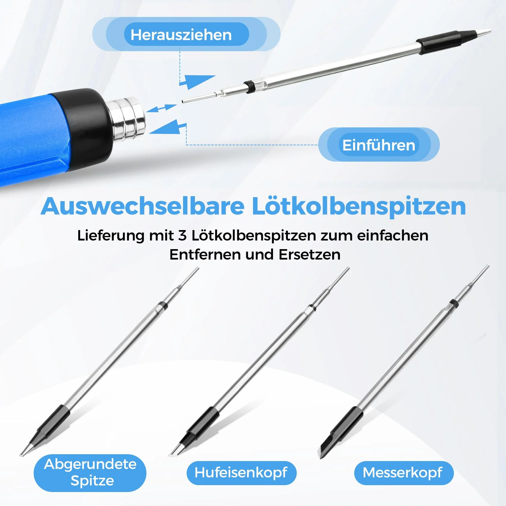 Wireless Soldering Iron Set - USB Soldering Iron with 3 Temperature Adjustable 300°C - 450°C, 3 Soldering Tips, Soldering Iron Stand, Soldering Wire, Soldering Paste, KKMOL Soldering Set for Repair of Blue - Image 4