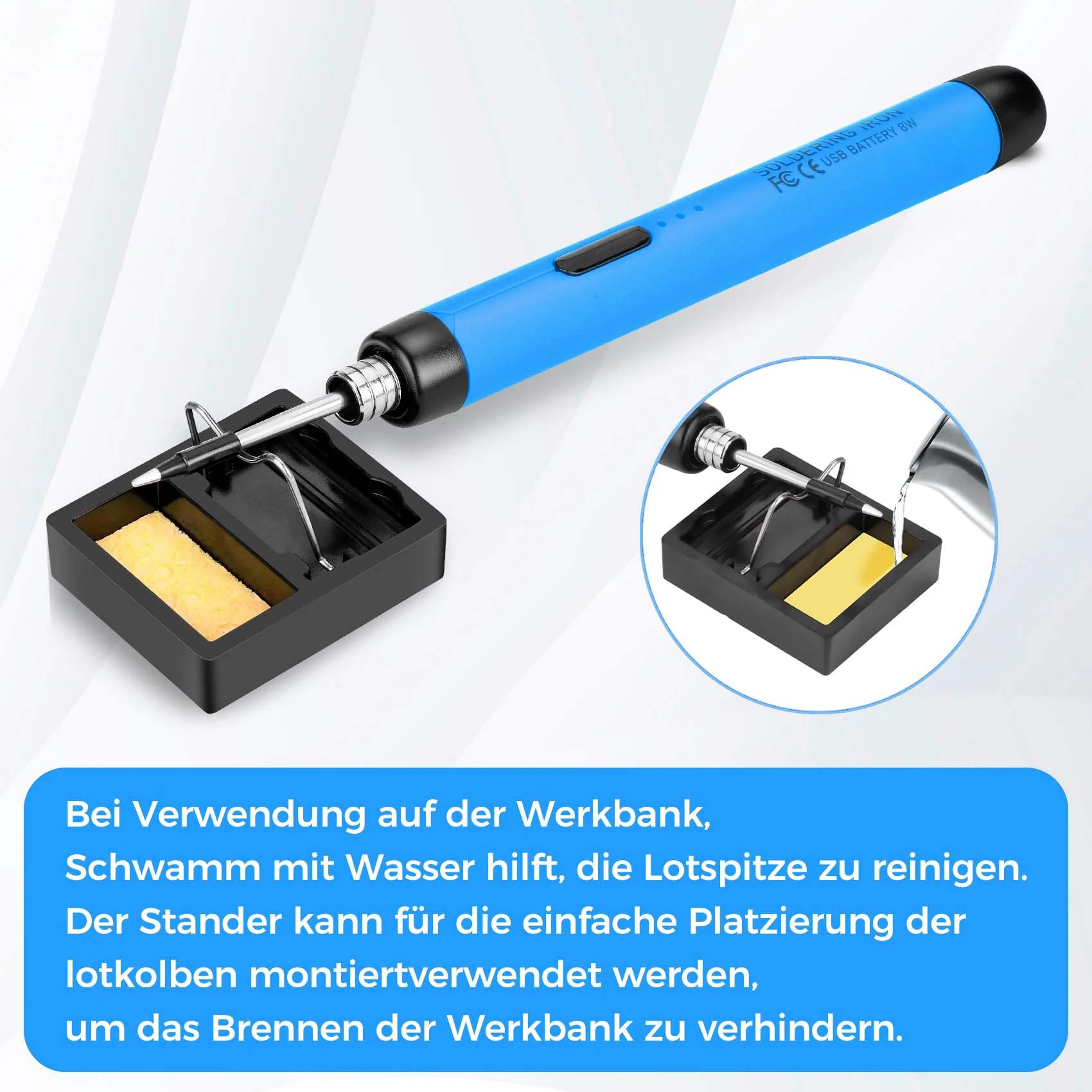 Wireless Soldering Iron Set - USB Soldering Iron with 3 Temperature Adjustable 300°C - 450°C, 3 Soldering Tips, Soldering Iron Stand, Soldering Wire, Soldering Paste, KKMOL Soldering Set for Repair of Blue - Image 6